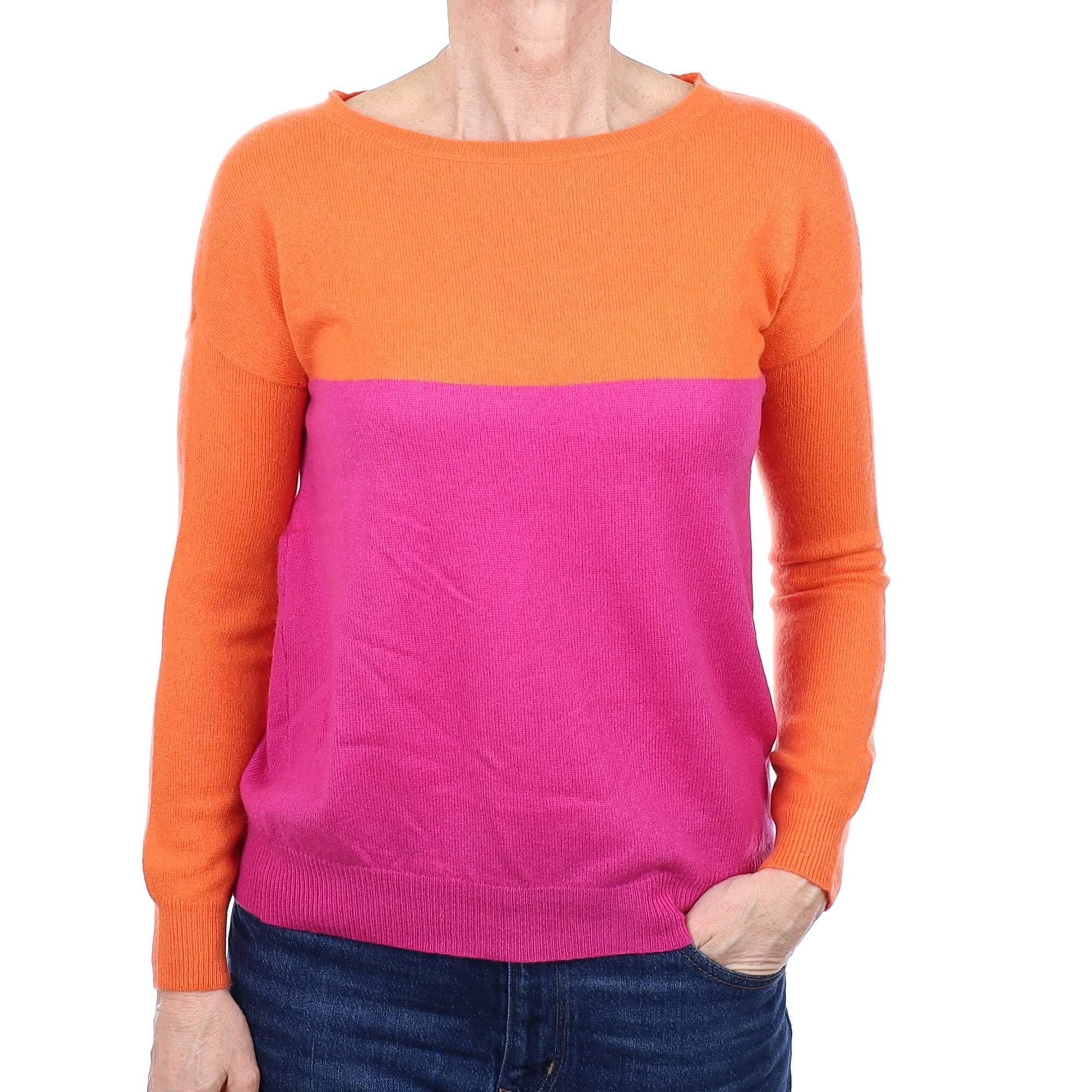 Fuchsia Pink and Orange Cashmere Crew Neck Jumper Small