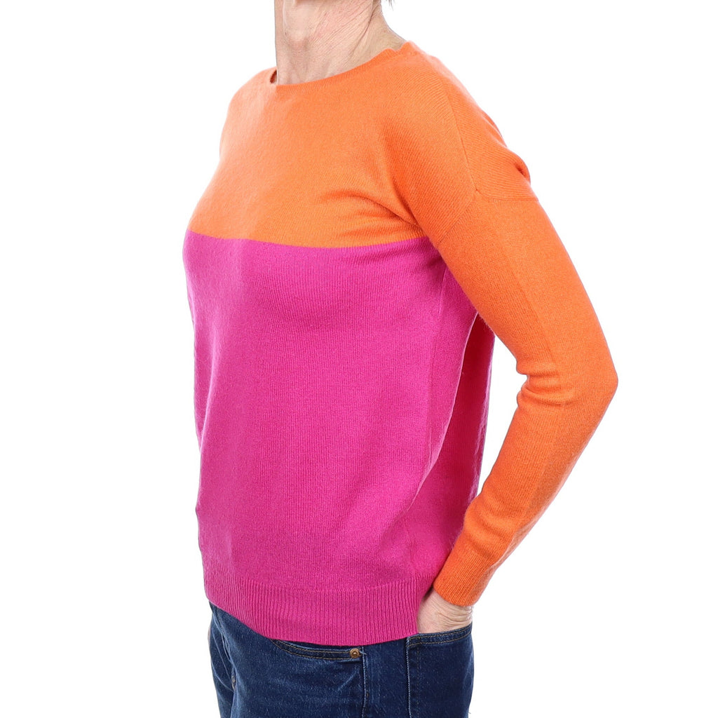 Fuchsia Pink and Orange Cashmere Crew Neck Jumper Small