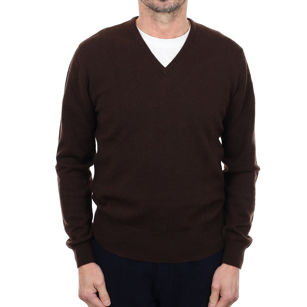 Men's Brand New Scottish Dark Chocolate Cashmere V Neck Jumper Small
