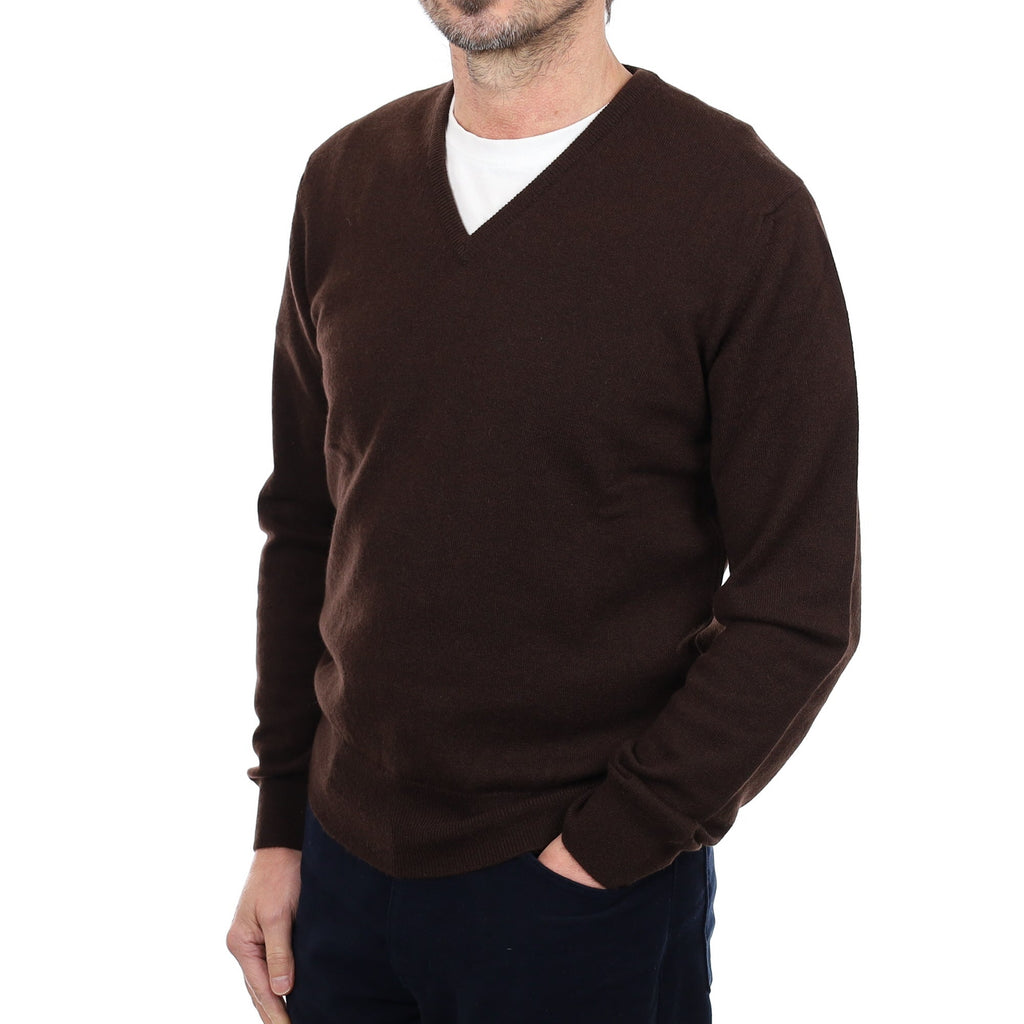 Men's Brand New Scottish Dark Chocolate Cashmere V Neck Jumper Small