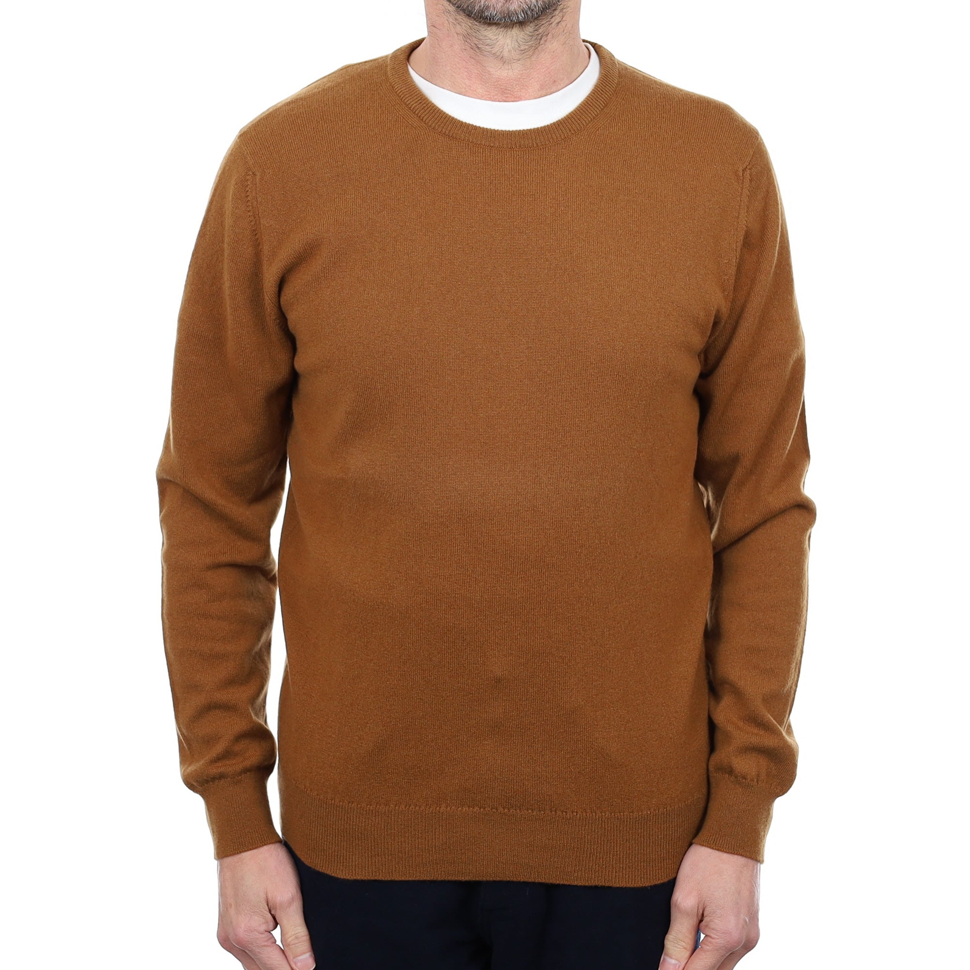 Men's Brand New Scottish Chestnut Brown Cashmere Crew Neck Jumper Small