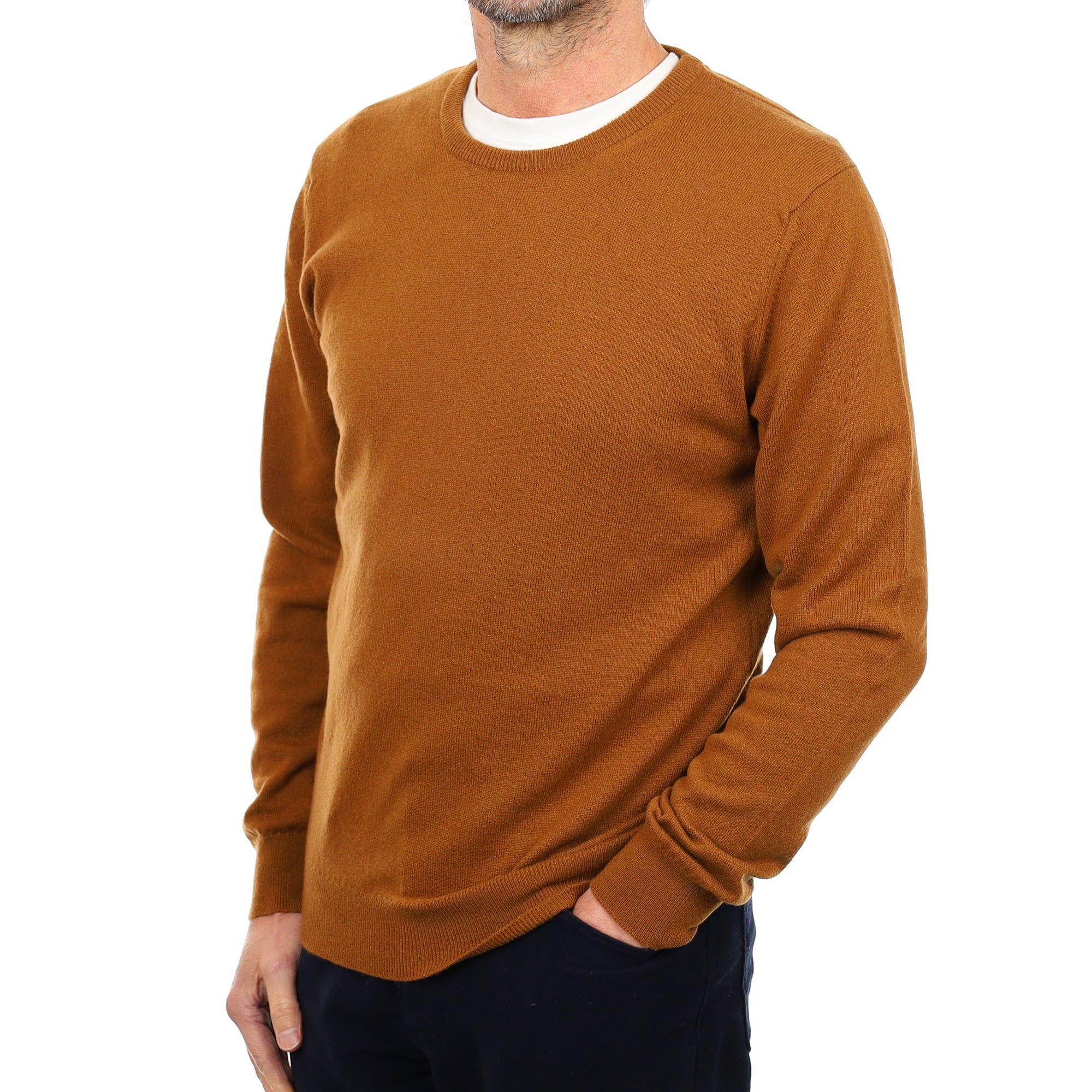 Men's Brand New Scottish Chestnut Brown Cashmere Crew Neck Jumper Small