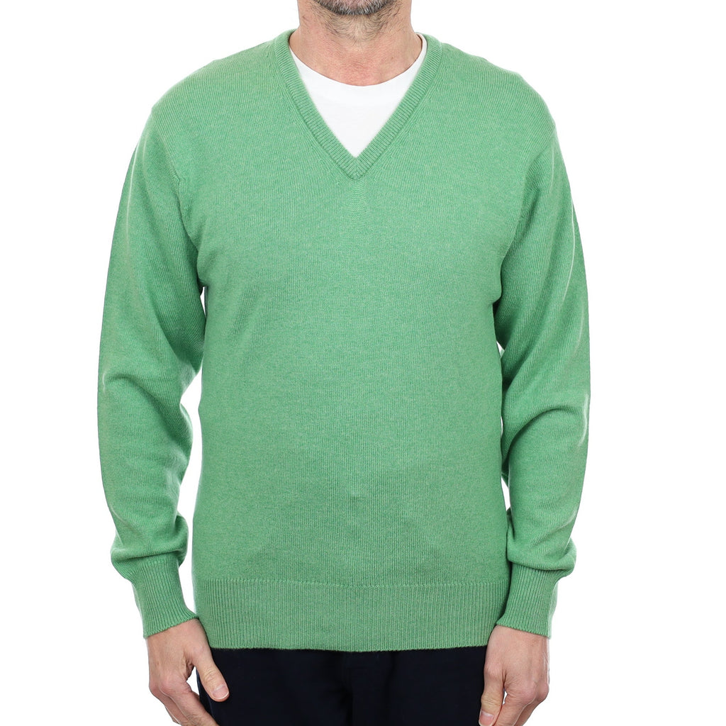 Men's Brand New Scottish Jade Green Cashmere V Neck Jumper Small