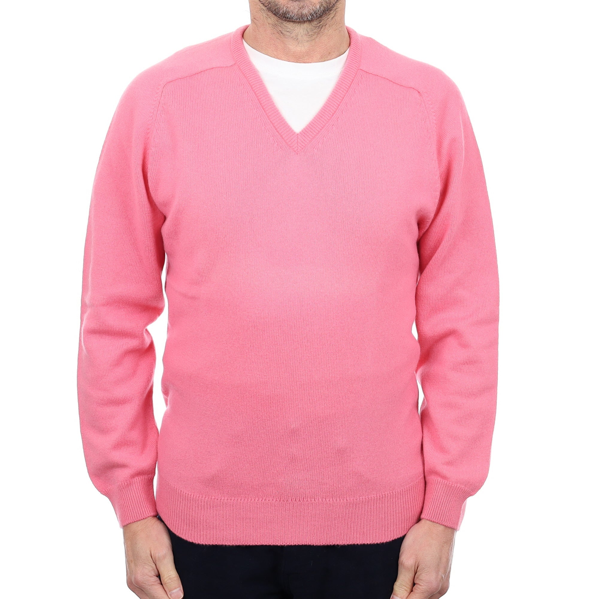 Men's Brand New Scottish Bubblegum Pink Cashmere V Neck Jumper Small