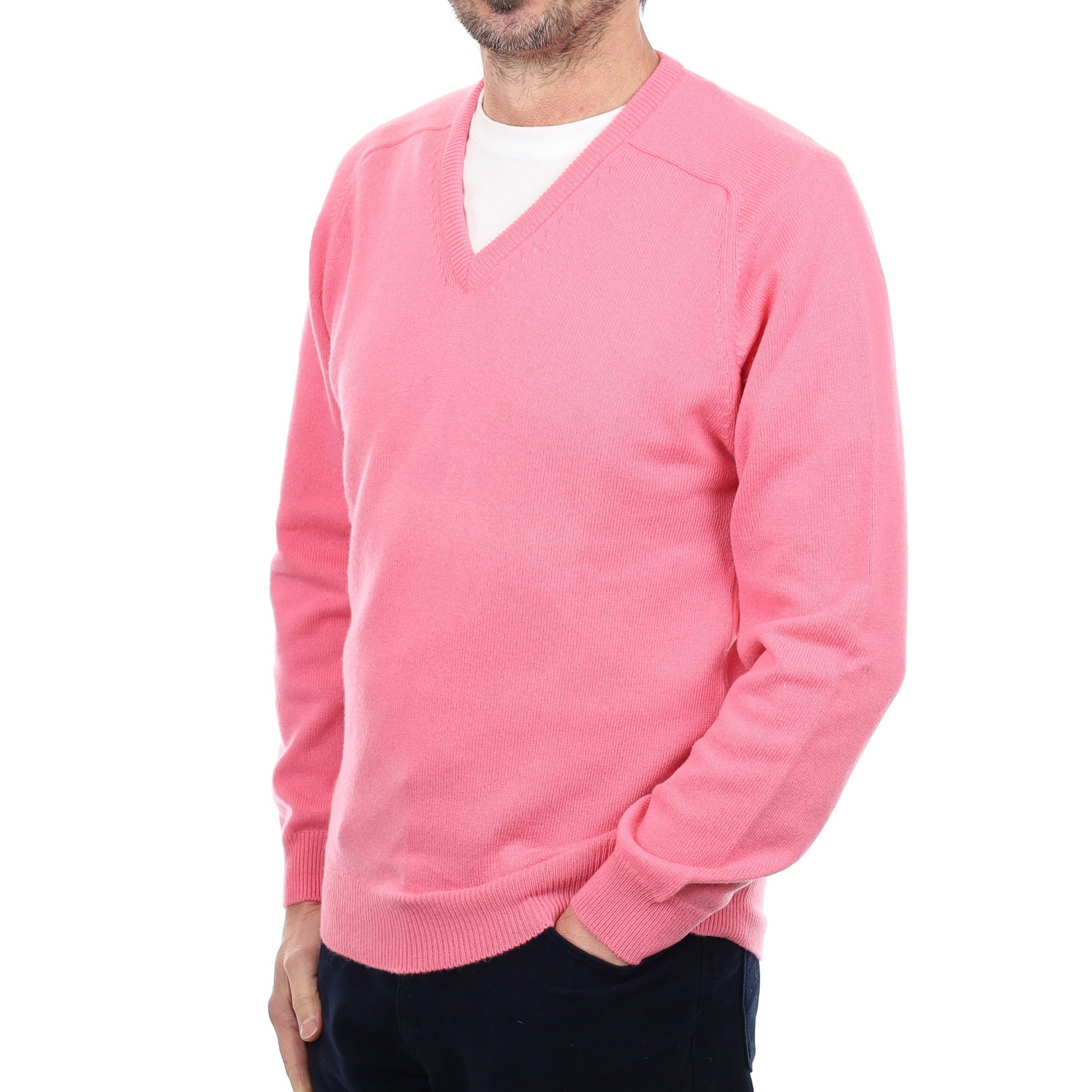 Men's Brand New Scottish Bubblegum Pink Cashmere V Neck Jumper Small