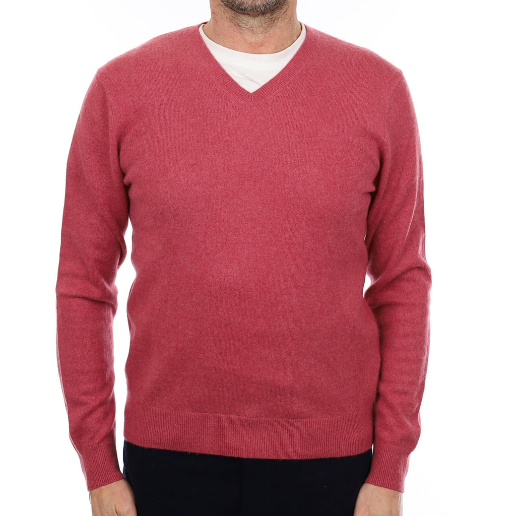 Men's Muted Raspberry Cashmere V Neck Jumper Small