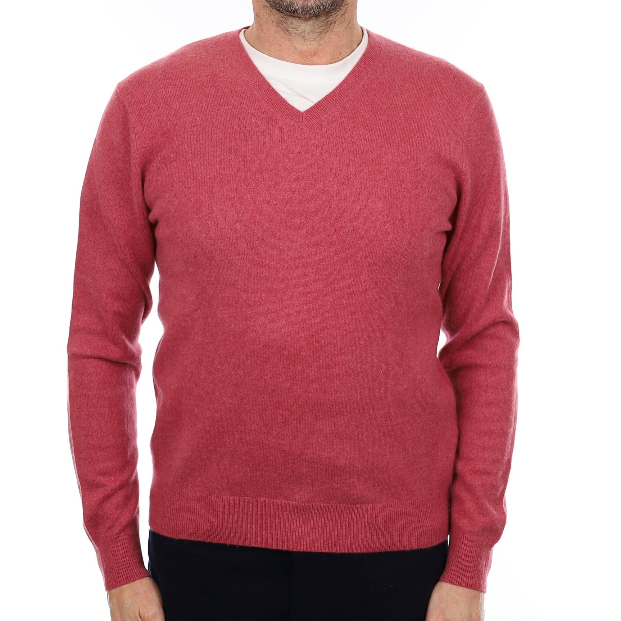 Men's Muted Raspberry Cashmere V Neck Jumper Small