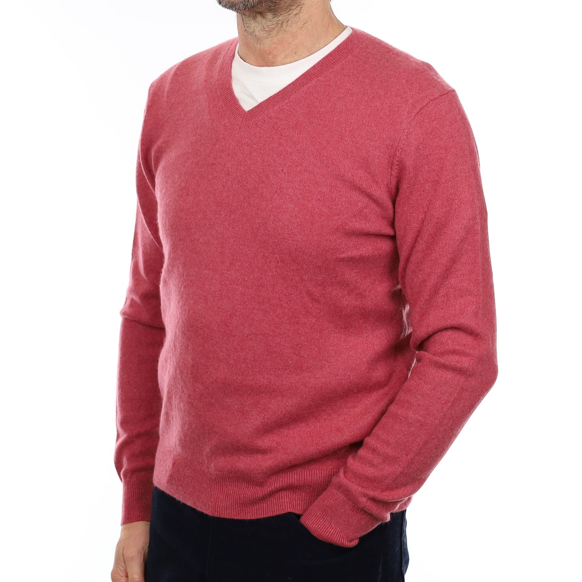 Men's Muted Raspberry Cashmere V Neck Jumper Small