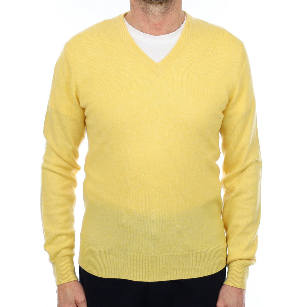 Men's Primrose Yellow Cashmere V Neck Jumper Small