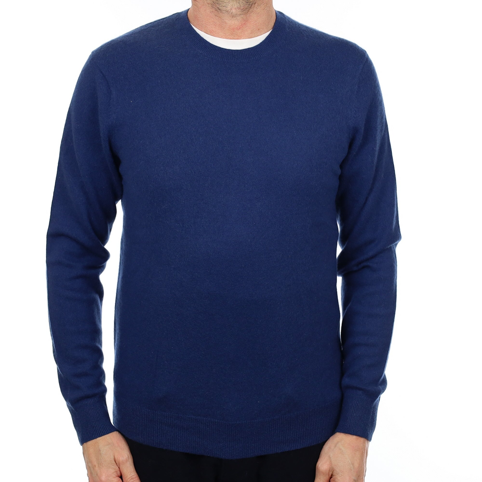 Men's French Navy Cashmere Crew Neck Jumper Small
