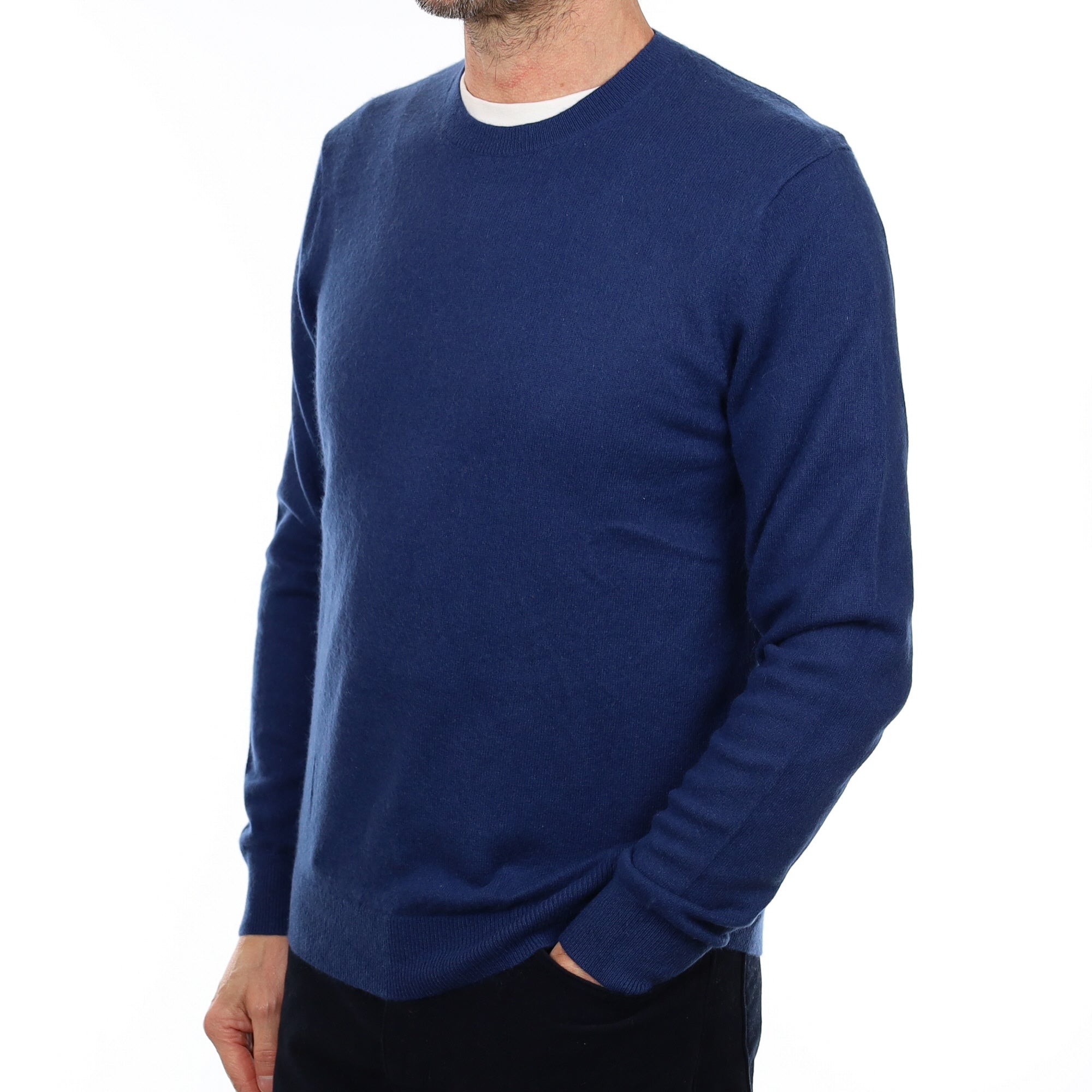 Men's French Navy Cashmere Crew Neck Jumper Small