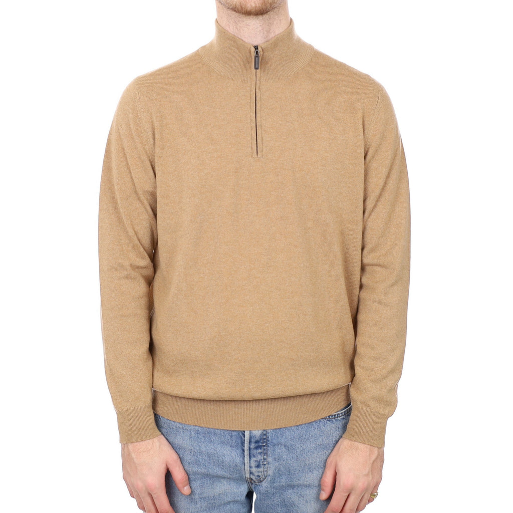 Men's Brand New Scottish Camel Cashmere 1/4 Zip Jumper Large