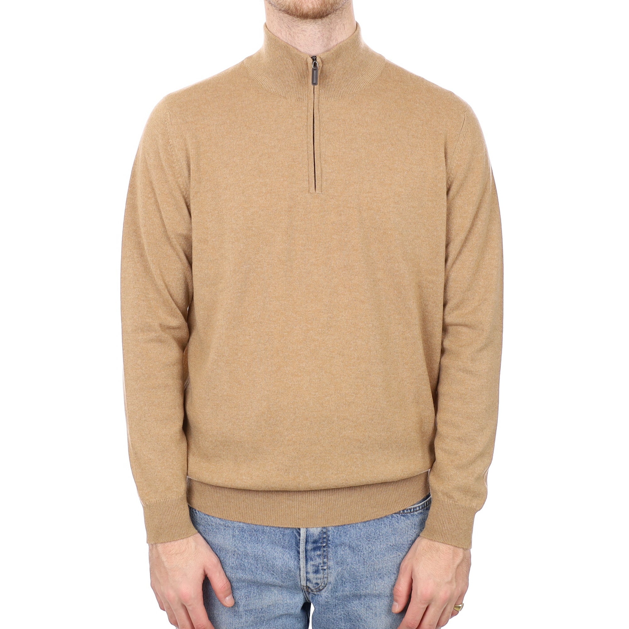 Men's Brand New Scottish Camel Cashmere 1/4 Zip Jumper Large