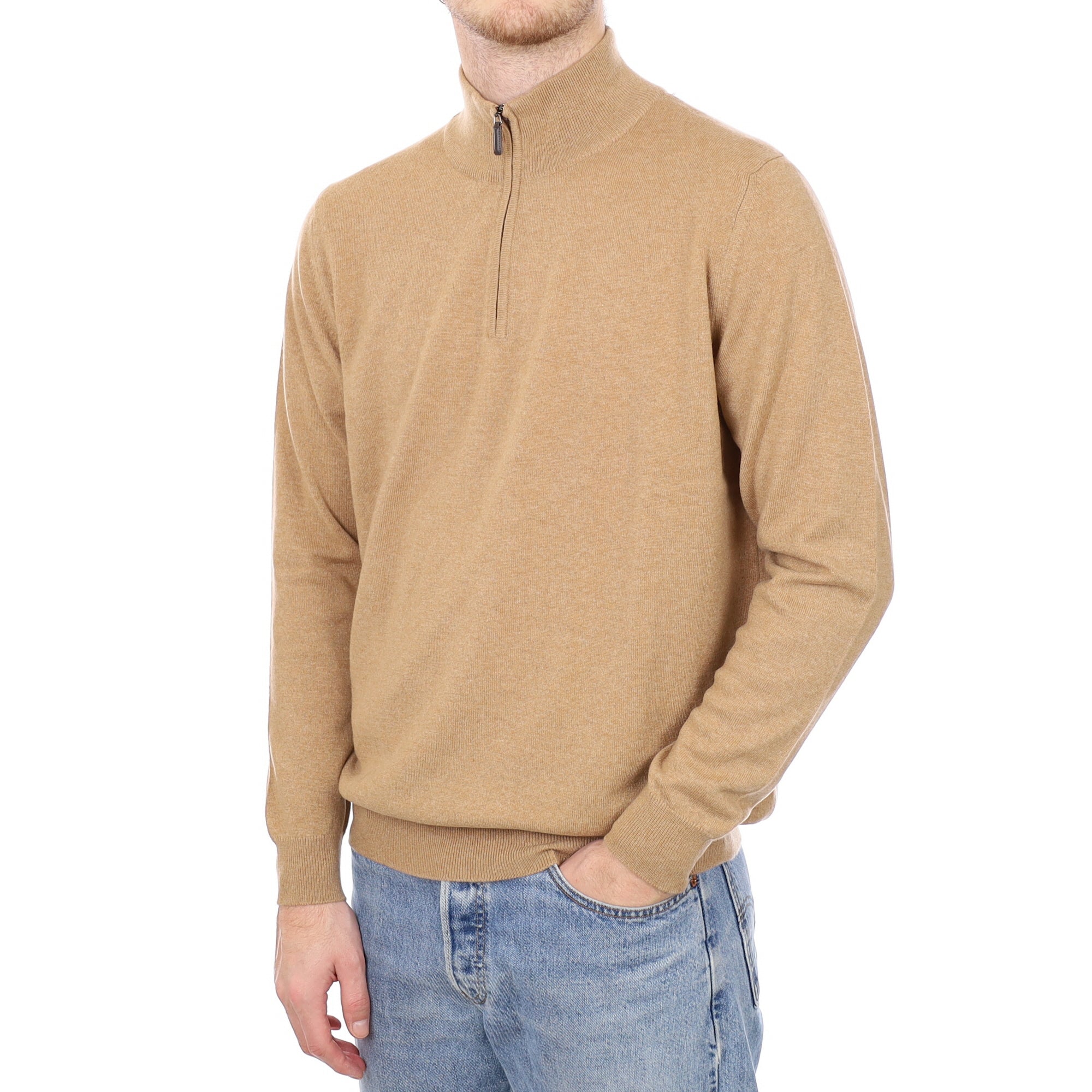 Men's Brand New Scottish Camel Cashmere 1/4 Zip Jumper Large