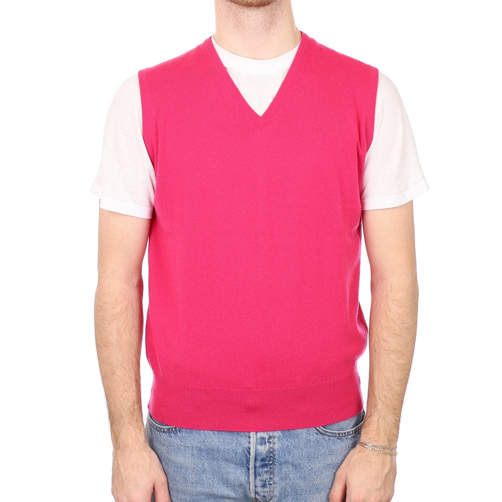 Men's Brand New Scottish Hot Pink Cashmere V Neck Tank Top Medium