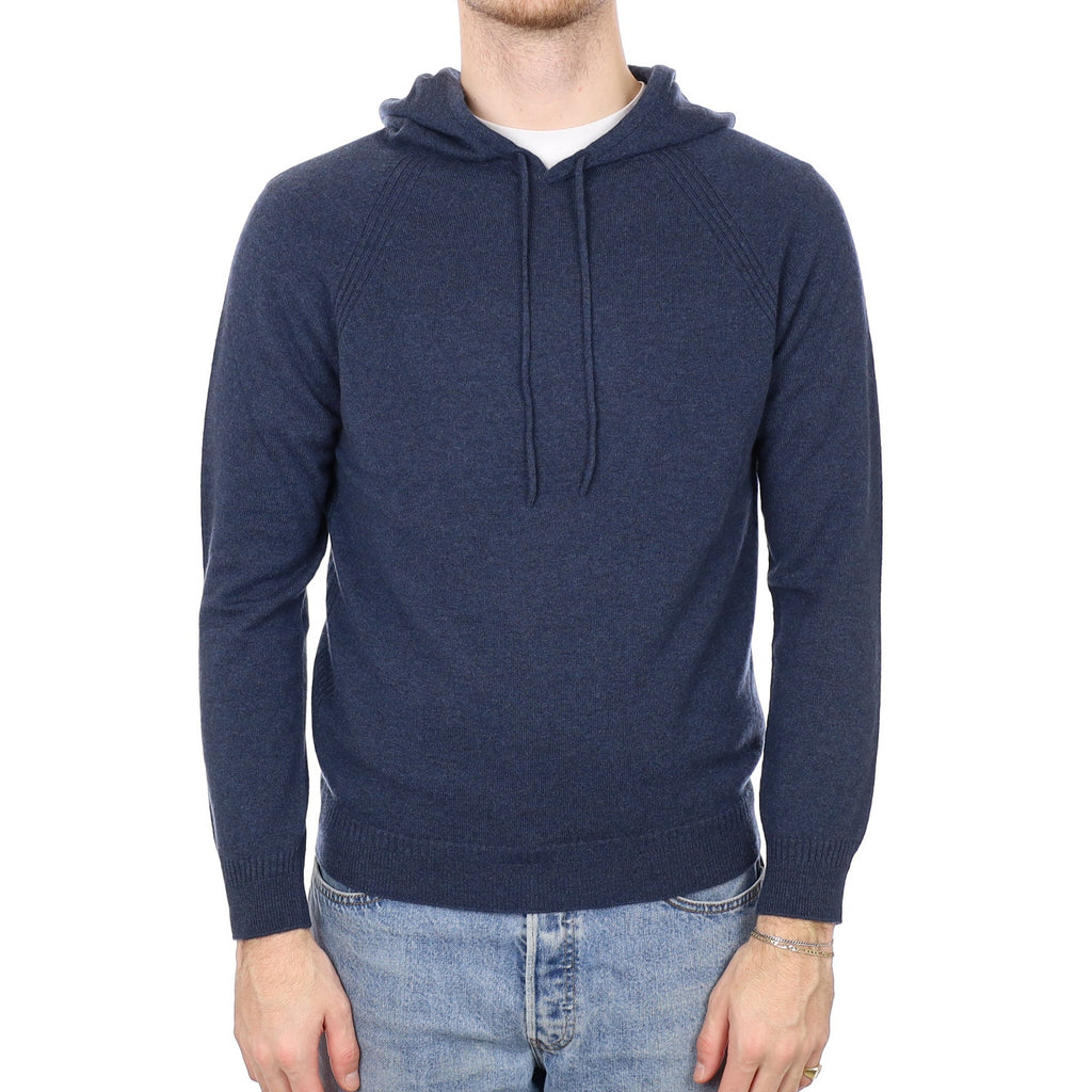 Men's Brand New Scottish Midnight Blue Cashmere Hoodie Jumper Medium