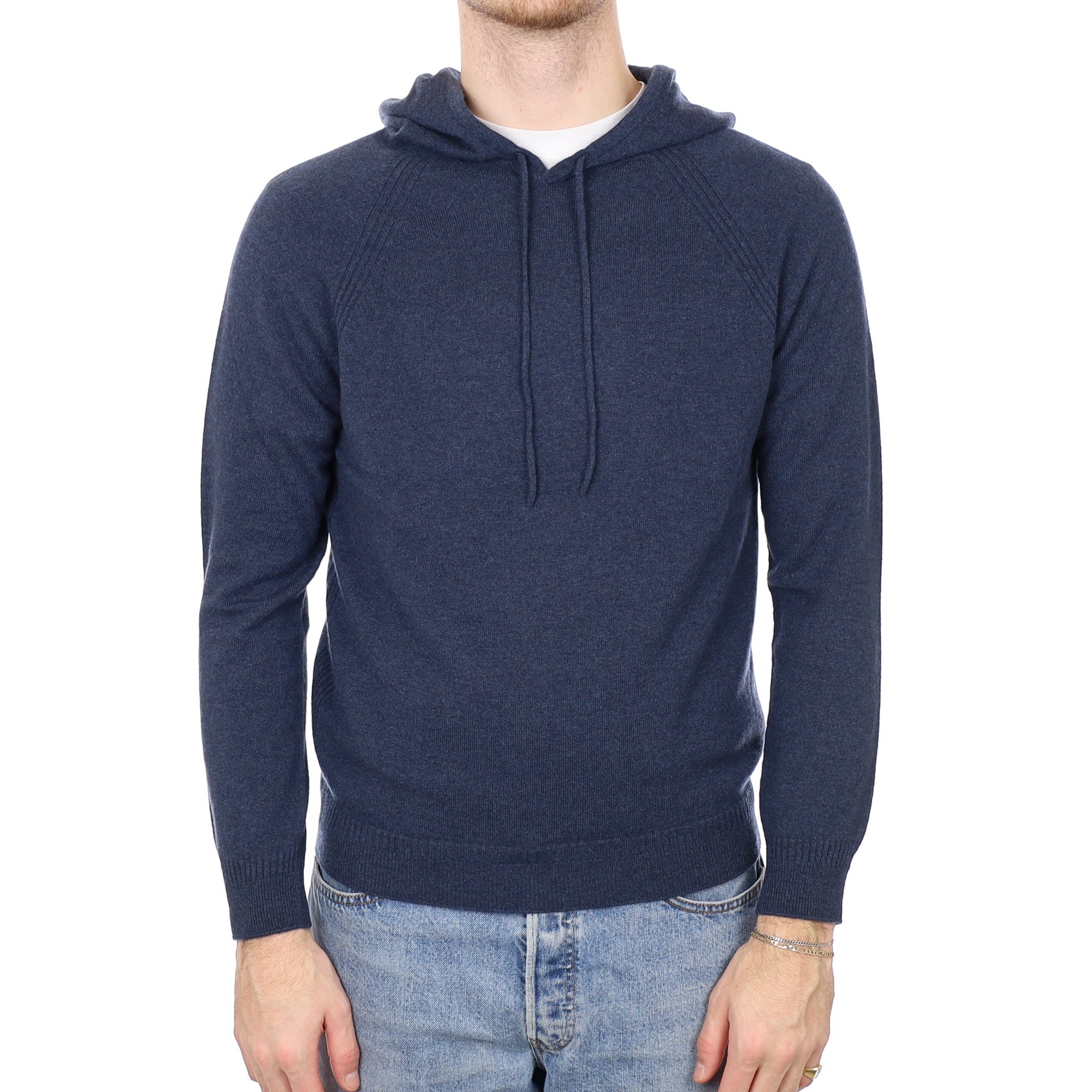 Men's Brand New Scottish Midnight Blue Cashmere Hoodie Jumper Medium