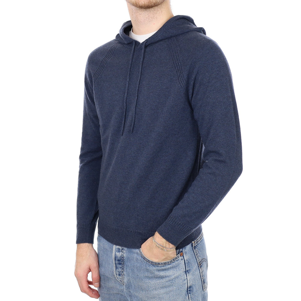 Men's Brand New Scottish Midnight Blue Cashmere Hoodie Jumper Medium