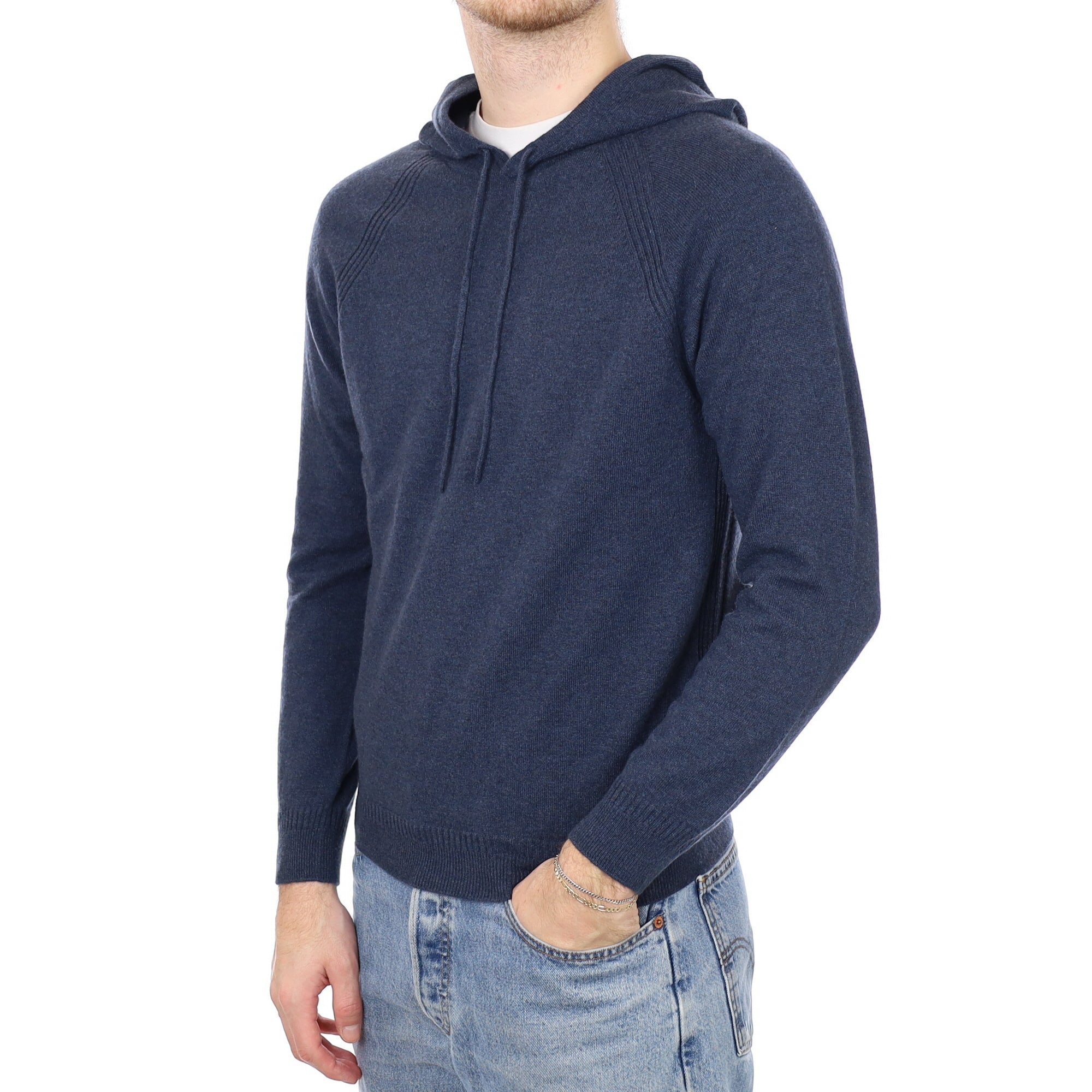 Men's Brand New Scottish Midnight Blue Cashmere Hoodie Jumper Medium