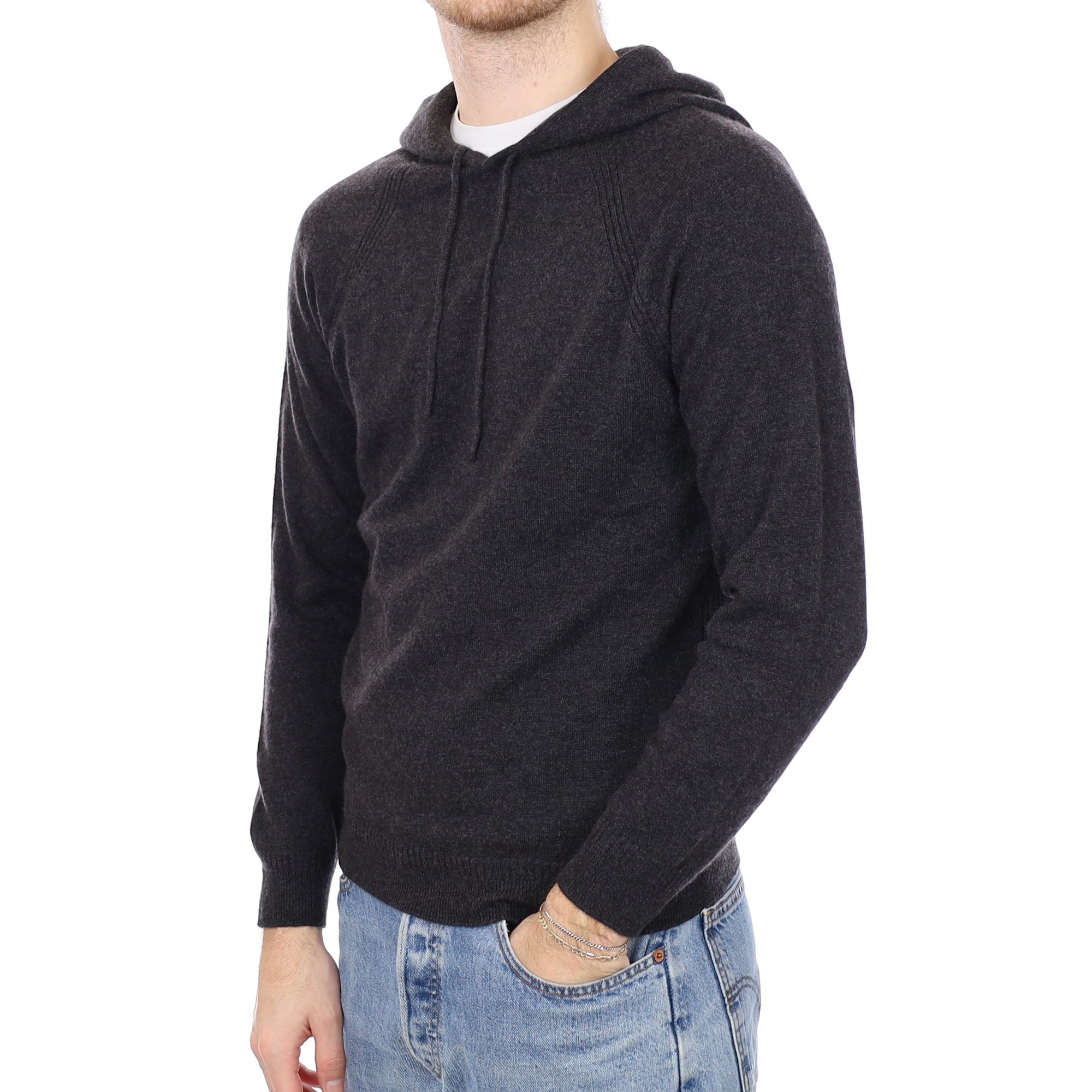 Men's Brand New Scottish Charcoal Grey Cashmere Hoodie Jumper Large