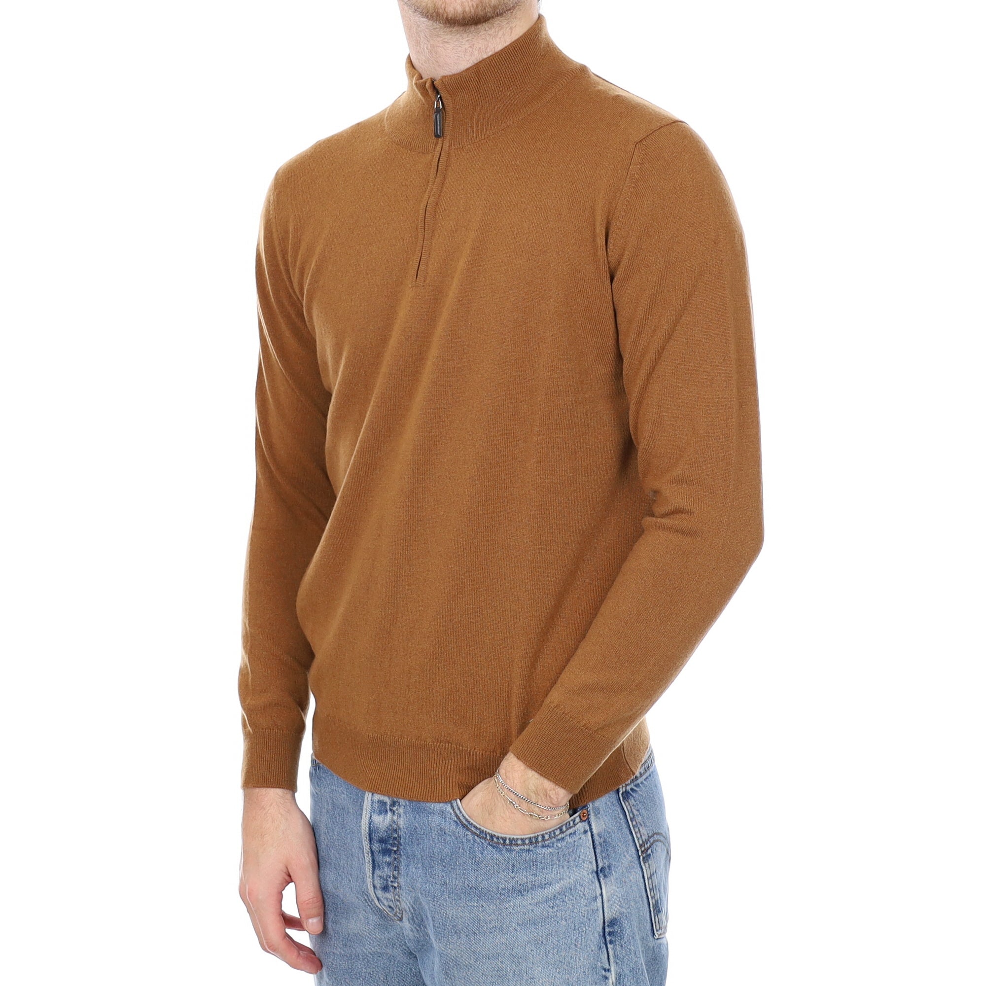 Men’s Brand New Scottish Cinnamon Cashmere Quarter Zip Jumper Small