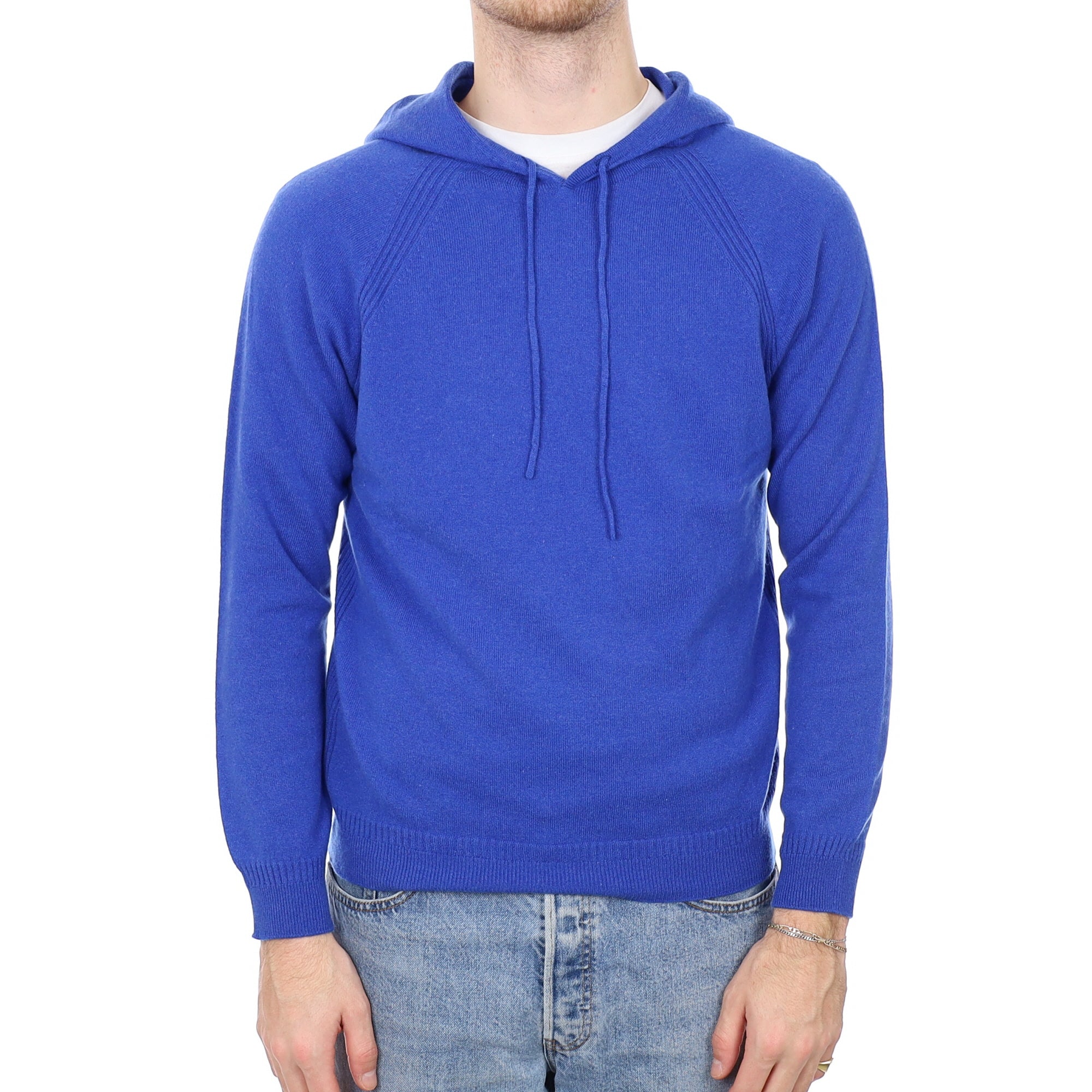 Men's Brand New Scottish Cobalt Blue Cashmere Hoodie Jumper Large
