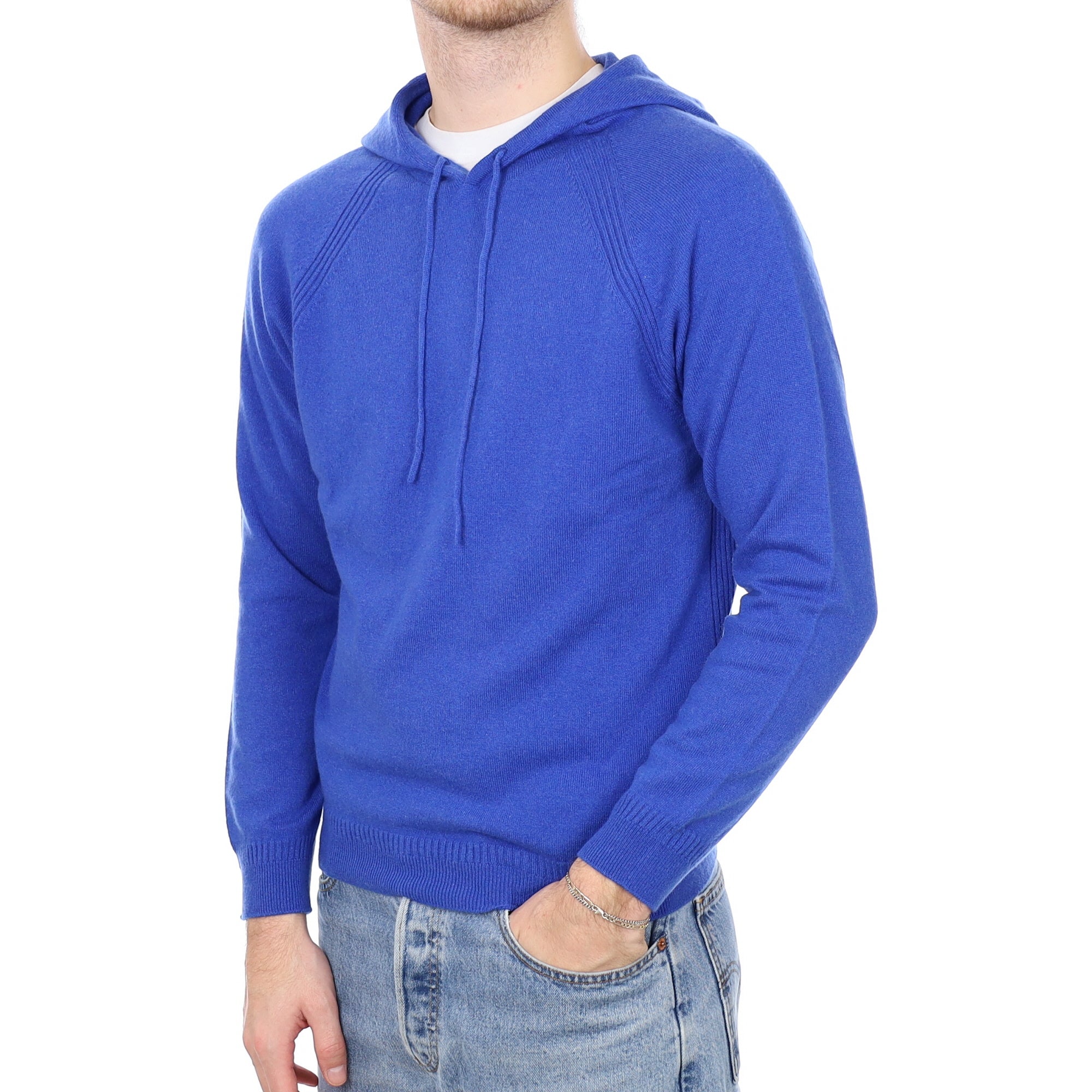 Men's Brand New Scottish Cobalt Blue Cashmere Hoodie Jumper Large