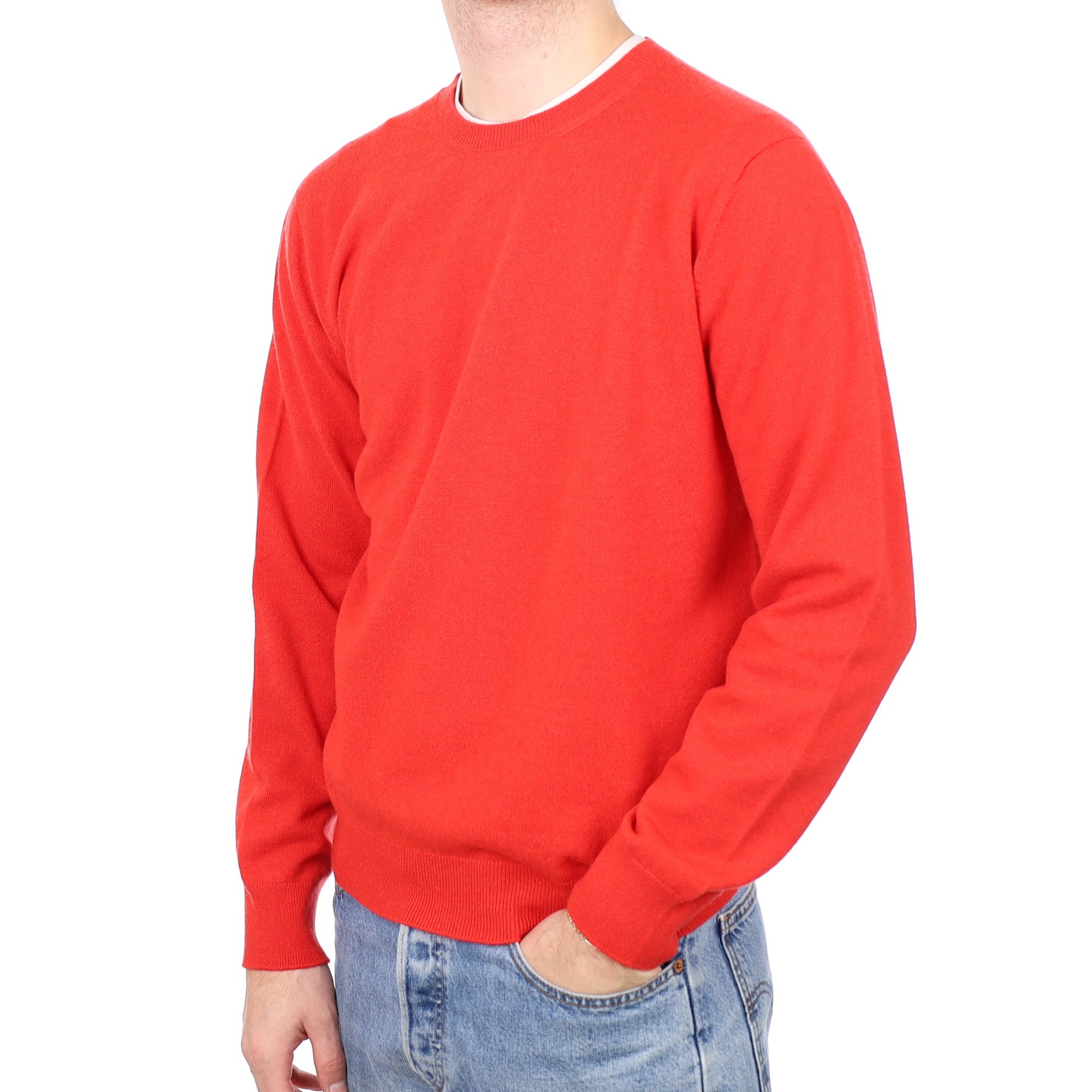 Men's Brand New Scottish Vermillion Red Cashmere Crew Neck Jumper Large