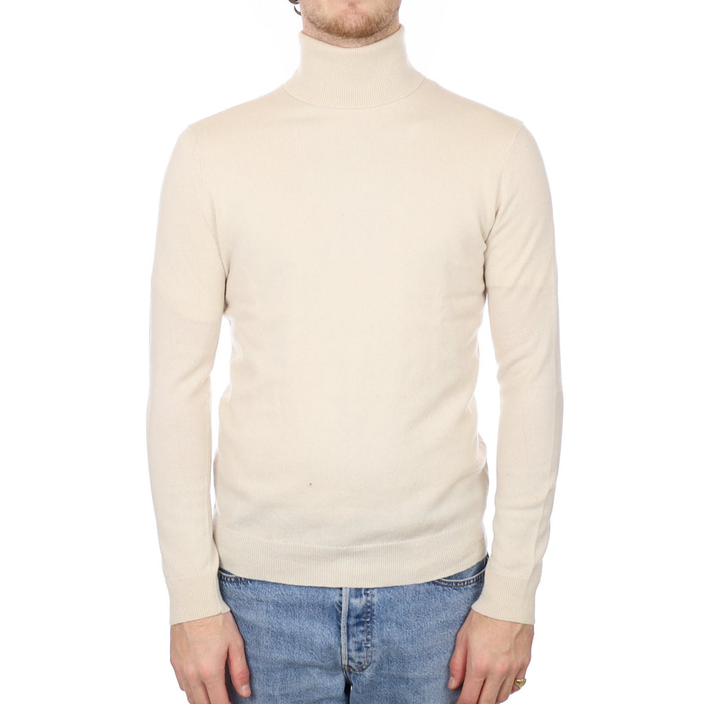 Men's Vanilla Cream Cashmere Polo Neck Jumper Medium