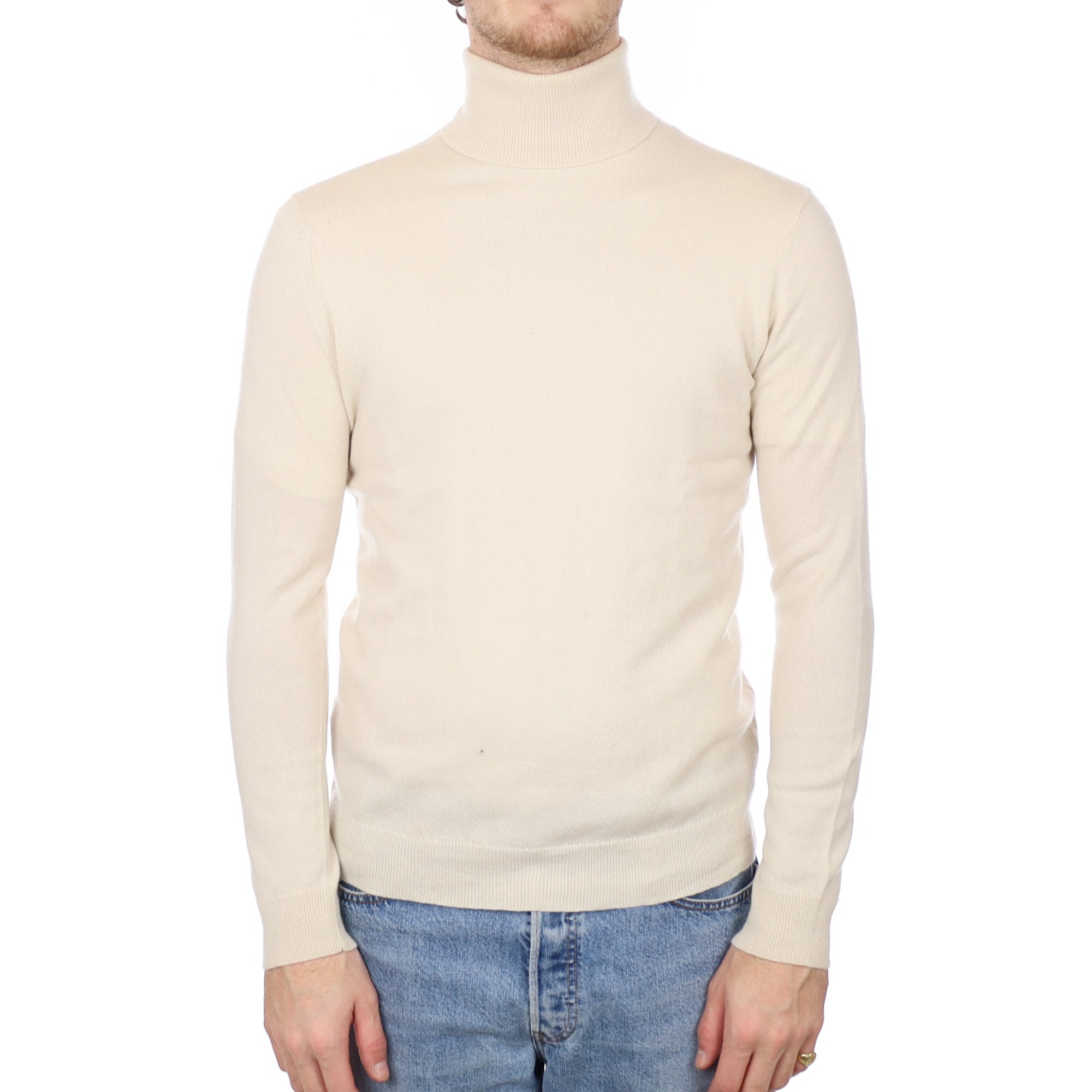 Men's Vanilla Cream Cashmere Polo Neck Jumper Medium