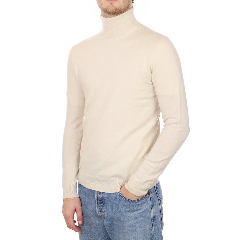 Men's Vanilla Cream Cashmere Polo Neck Jumper Medium