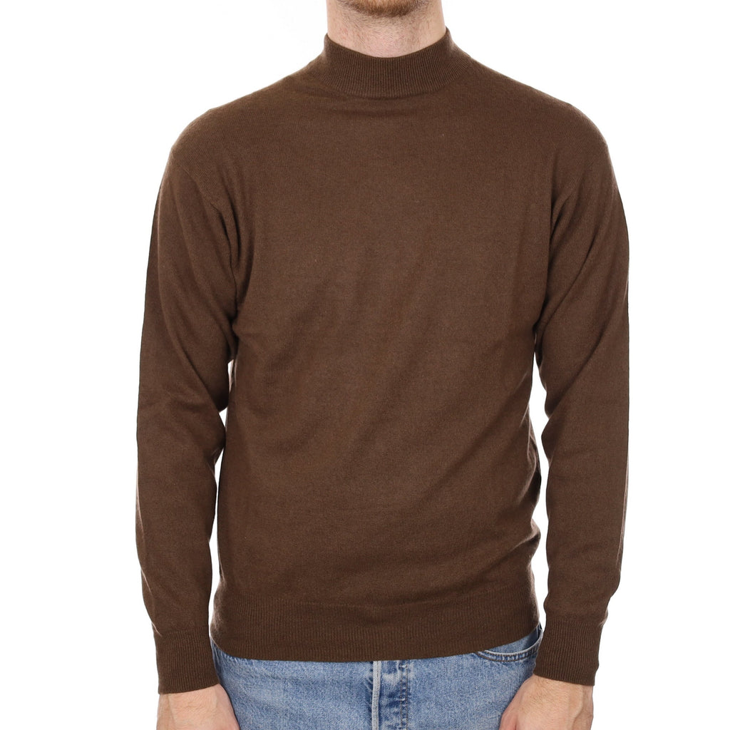 Men's Chocolate Brown Cashmere Polo Neck Jumper Medium