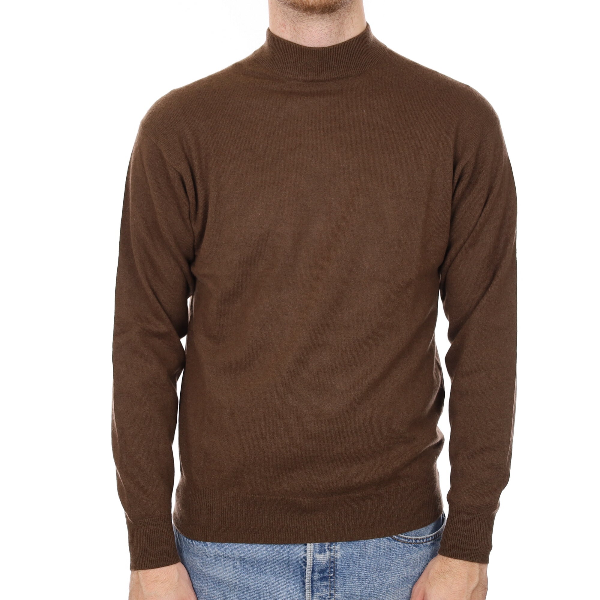 Men's Chocolate Brown Cashmere Polo Neck Jumper Medium