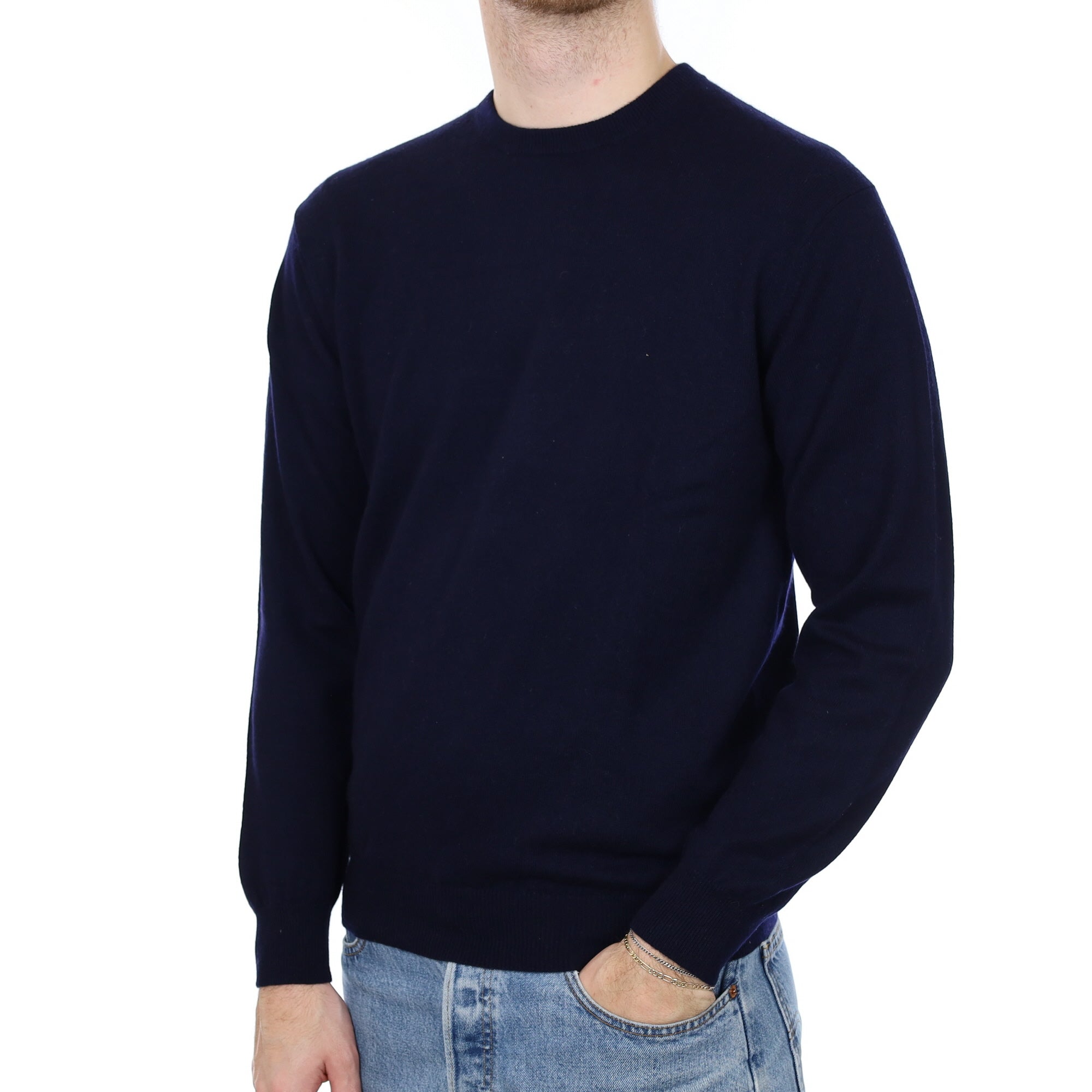 Men's Navy Blue Cashmere Crew Neck Jumper Medium