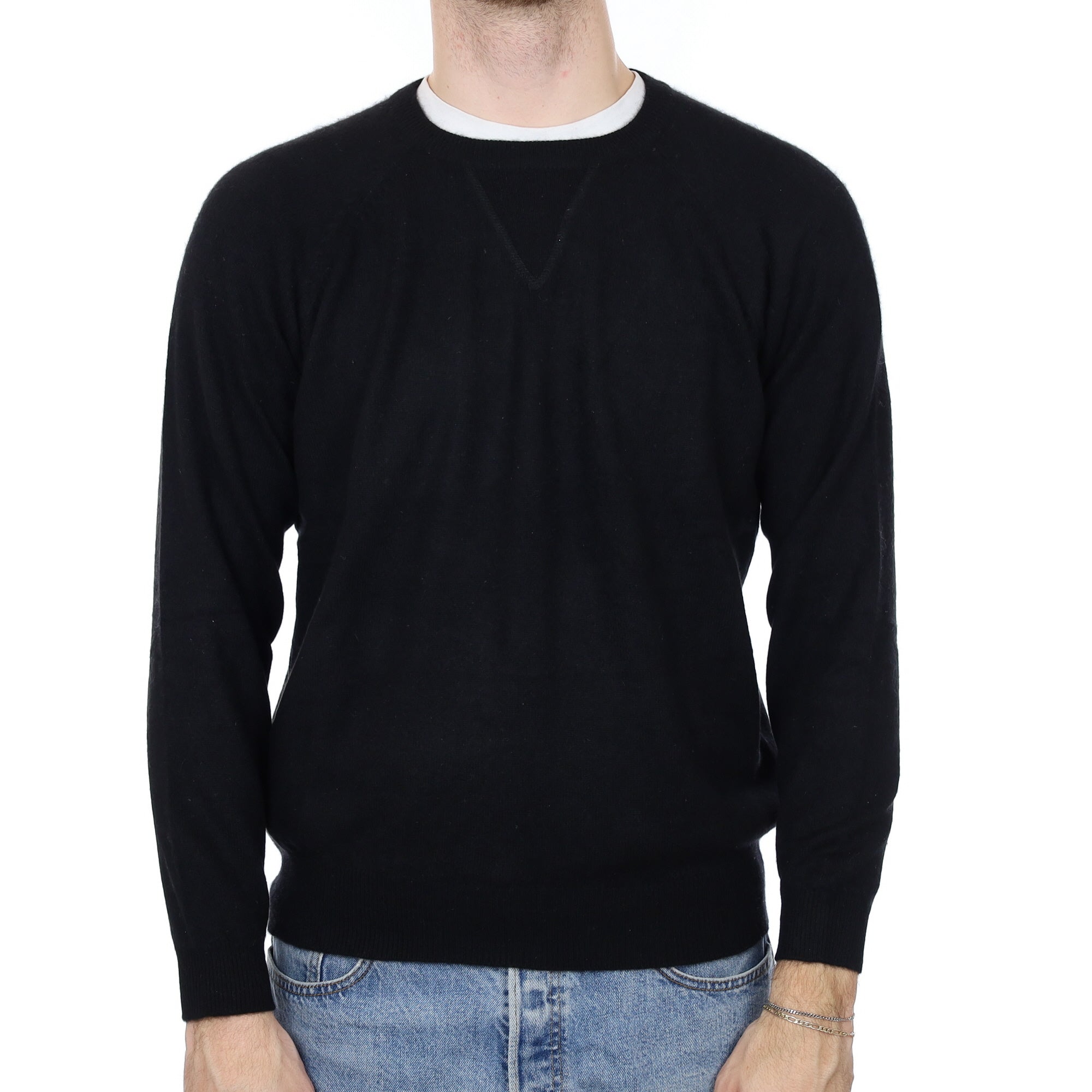 Men's Black Cashmere Crew Neck Jumper Medium