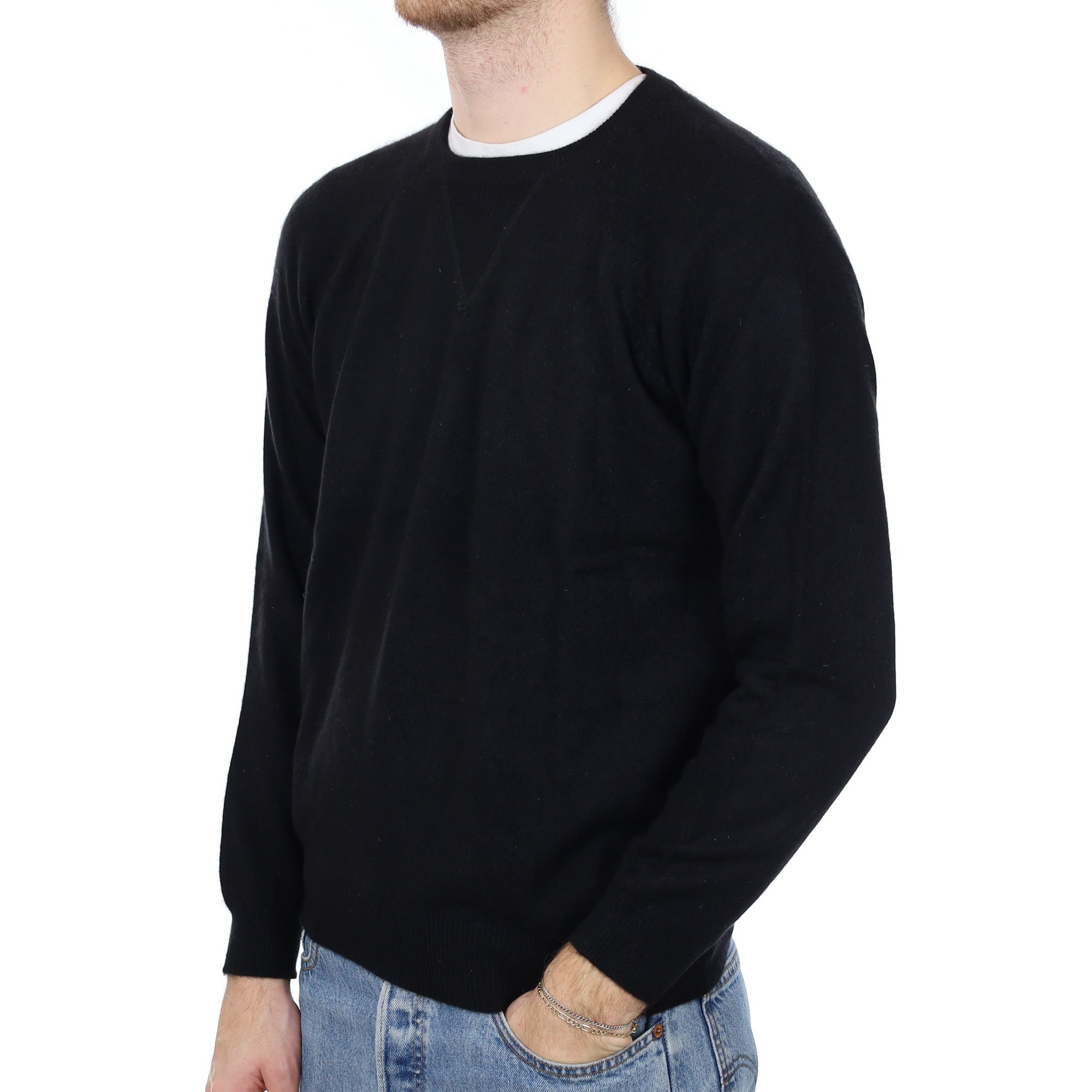 Men's Black Cashmere Crew Neck Jumper Medium