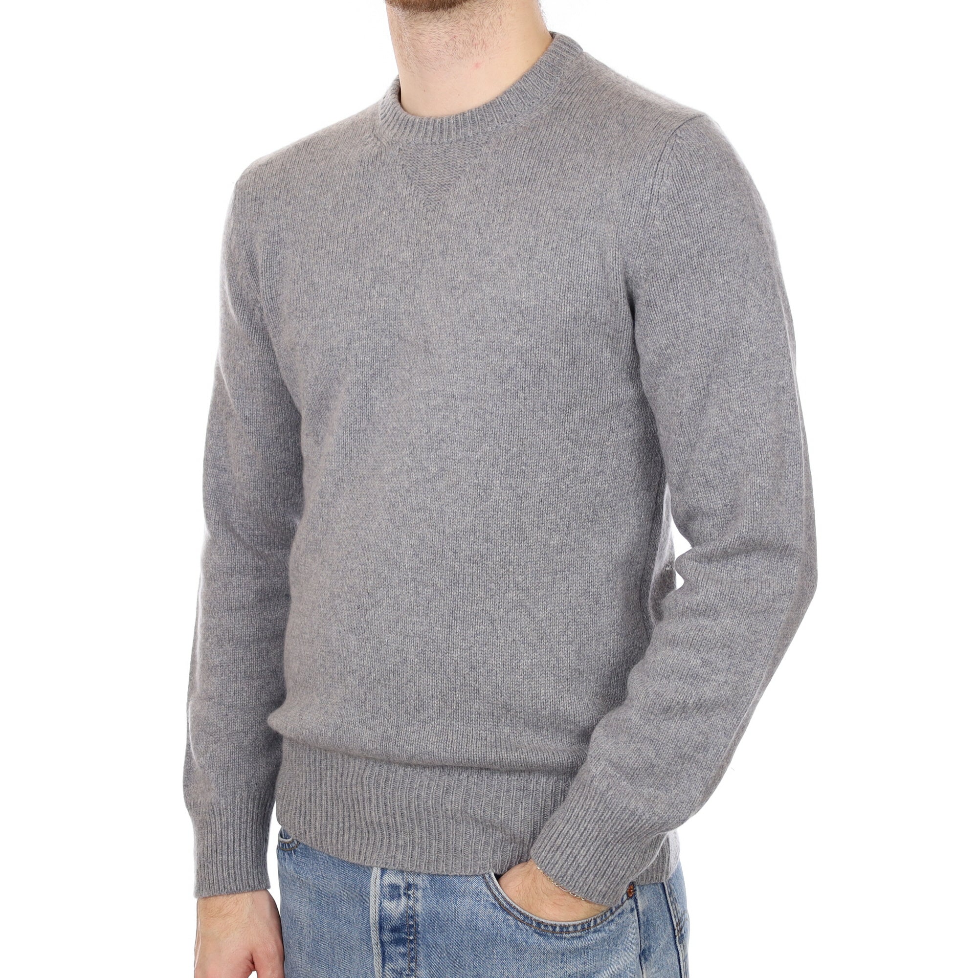 Men's Ash Grey Cashmere Crew Neck Jumper Large