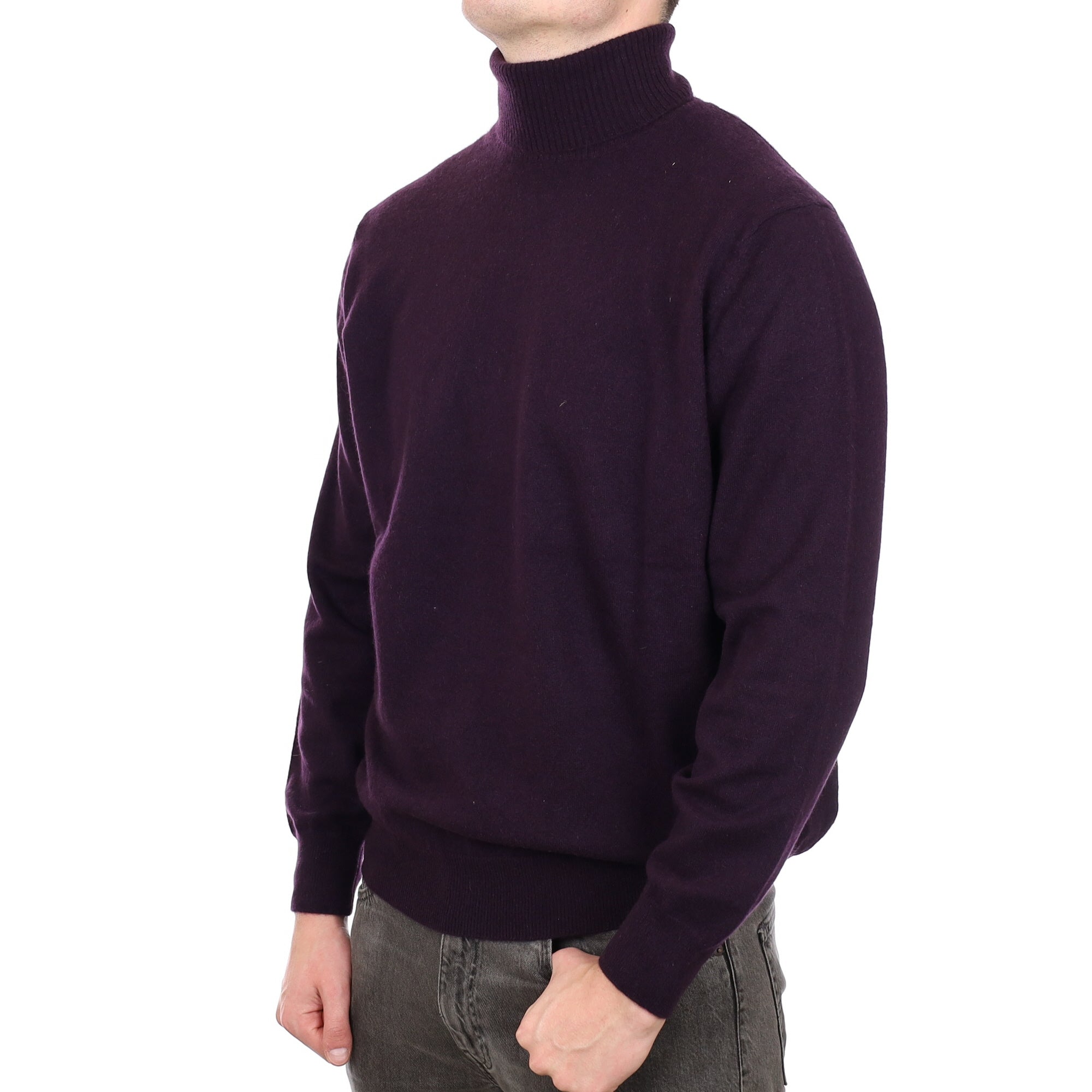 Men's Deep Aubergine Cashmere Polo Neck Jumper XXL