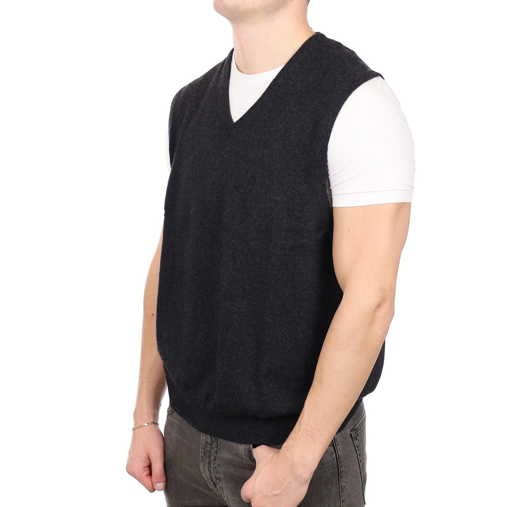 Men's Charcoal Grey Cashmere V Neck Tank Top XXL