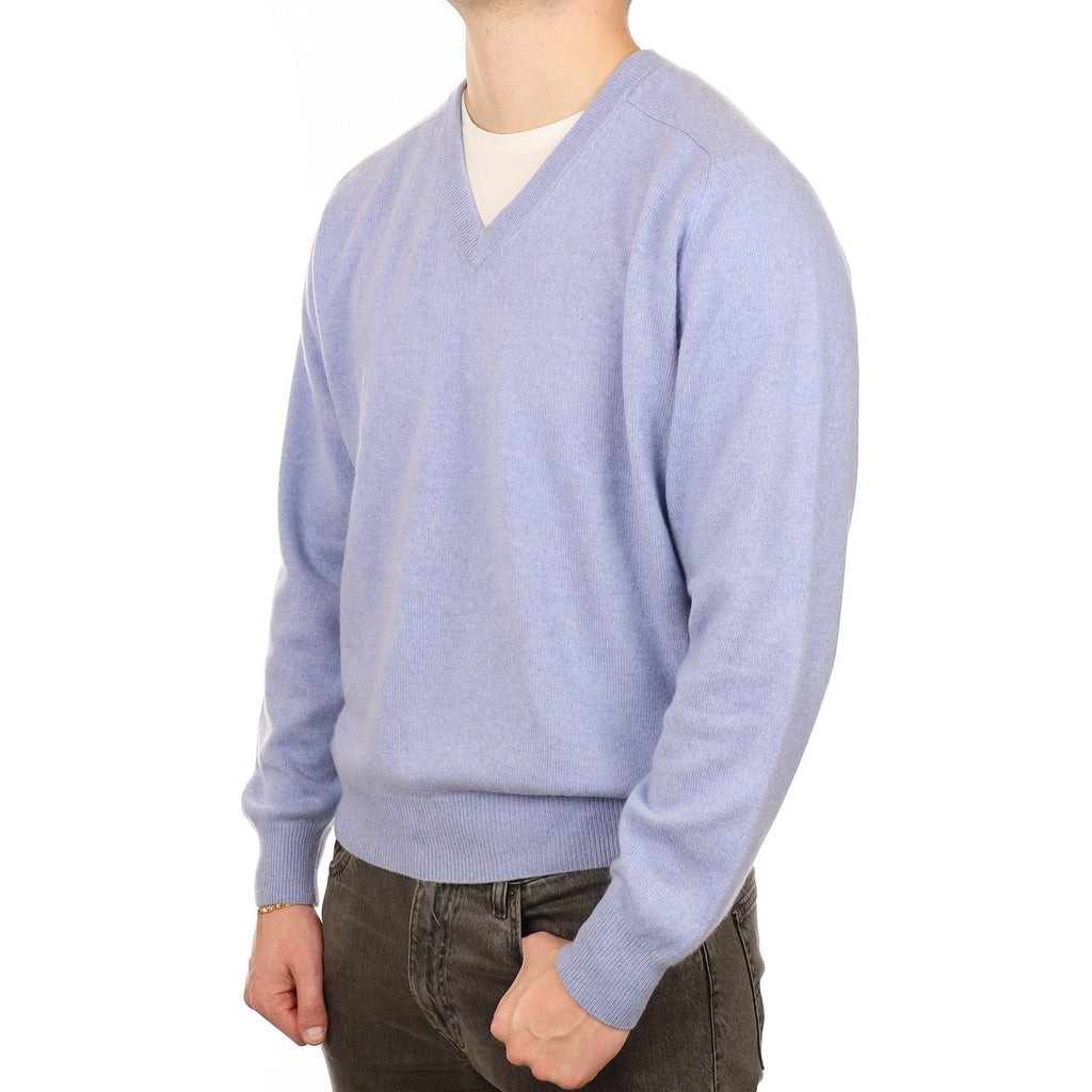 Men's Sky Blue Cashmere V Neck Jumper XXL
