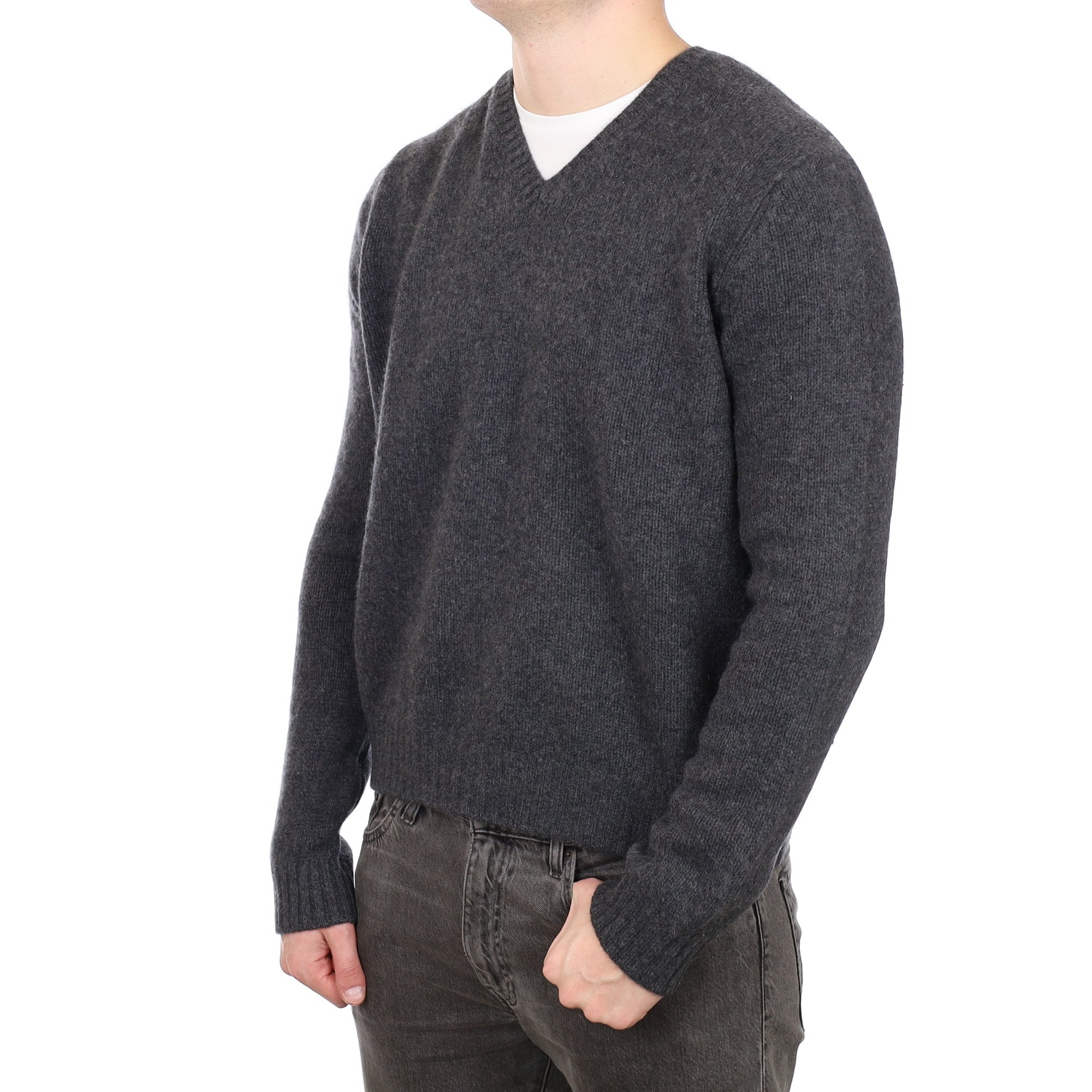 Men's Vince Charcoal Cashmere Chunky V Neck Jumper XXL