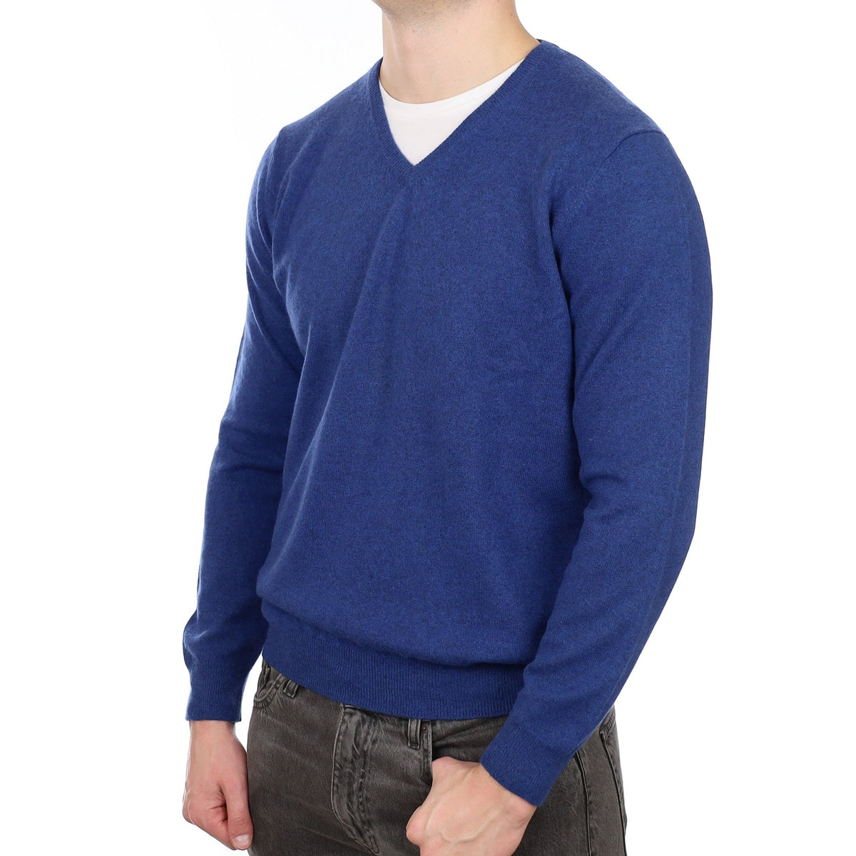 Men's Deep Ocean Blue Cashmere V Neck Jumper XL