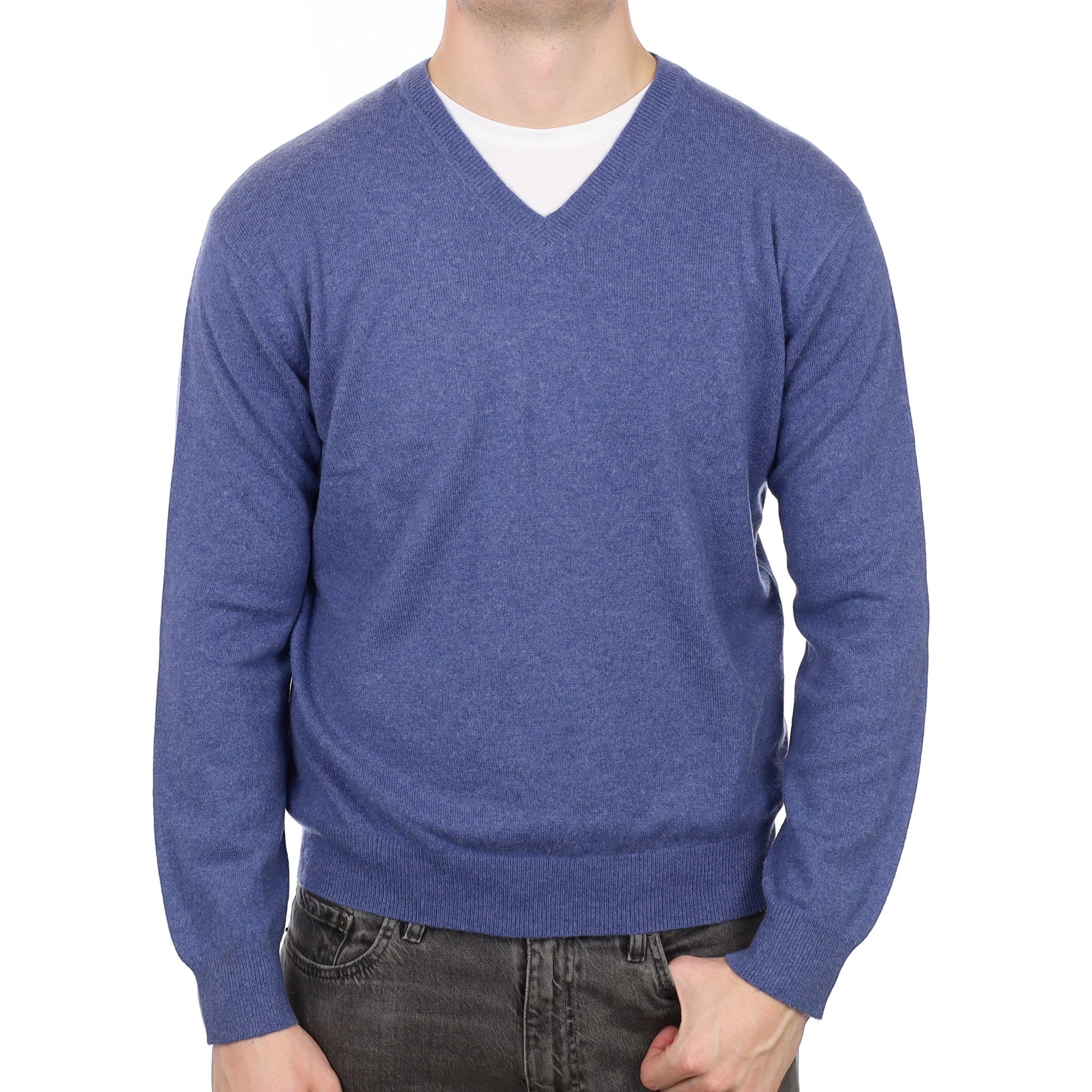 Men's Airforce Blue Cashmere V Neck Jumper XL
