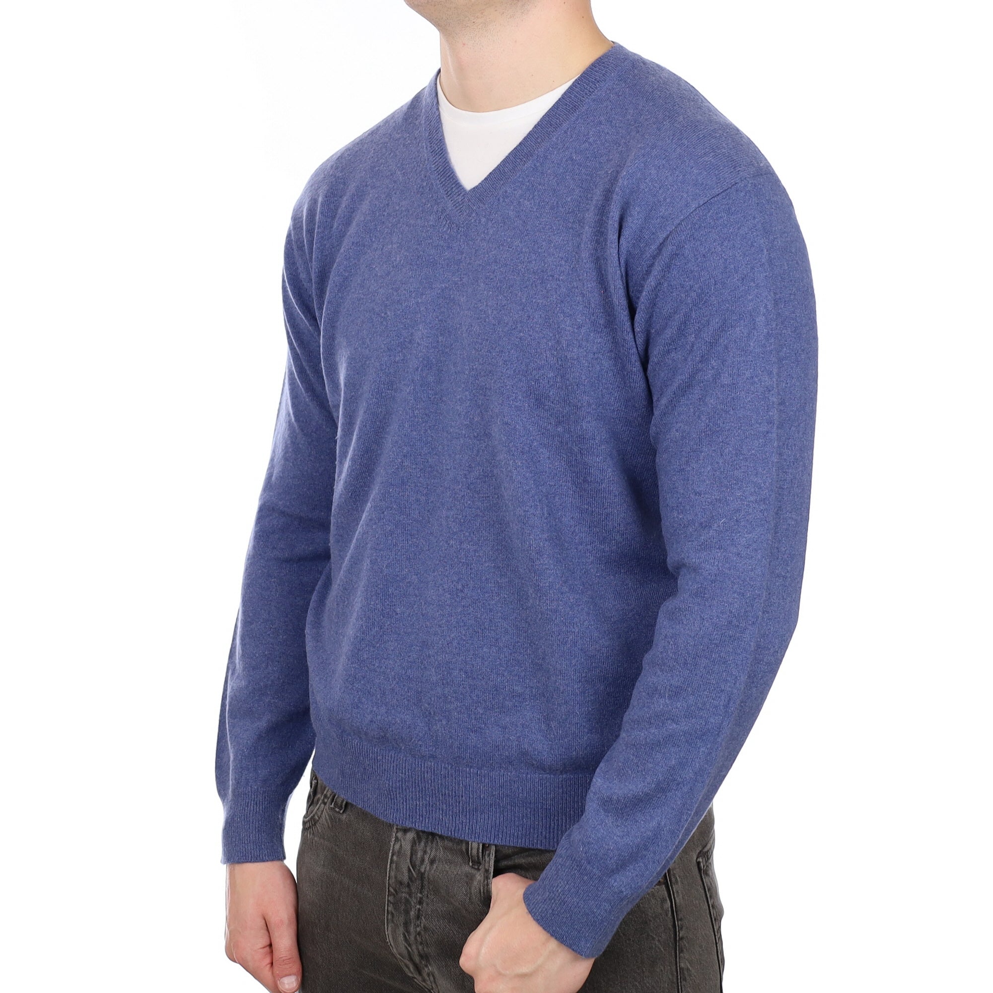 Men's Airforce Blue Cashmere V Neck Jumper XL