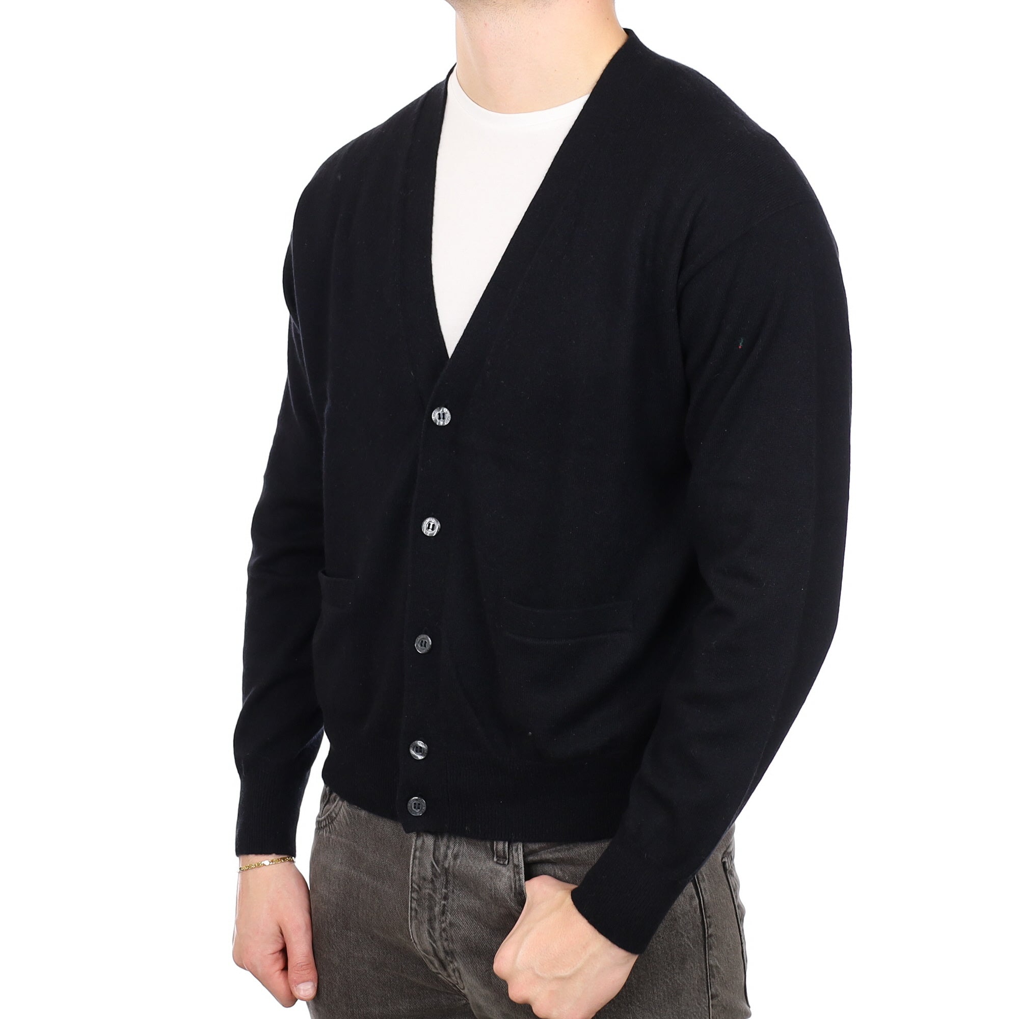 Men's Black Cashmere V Neck Cardigan XL