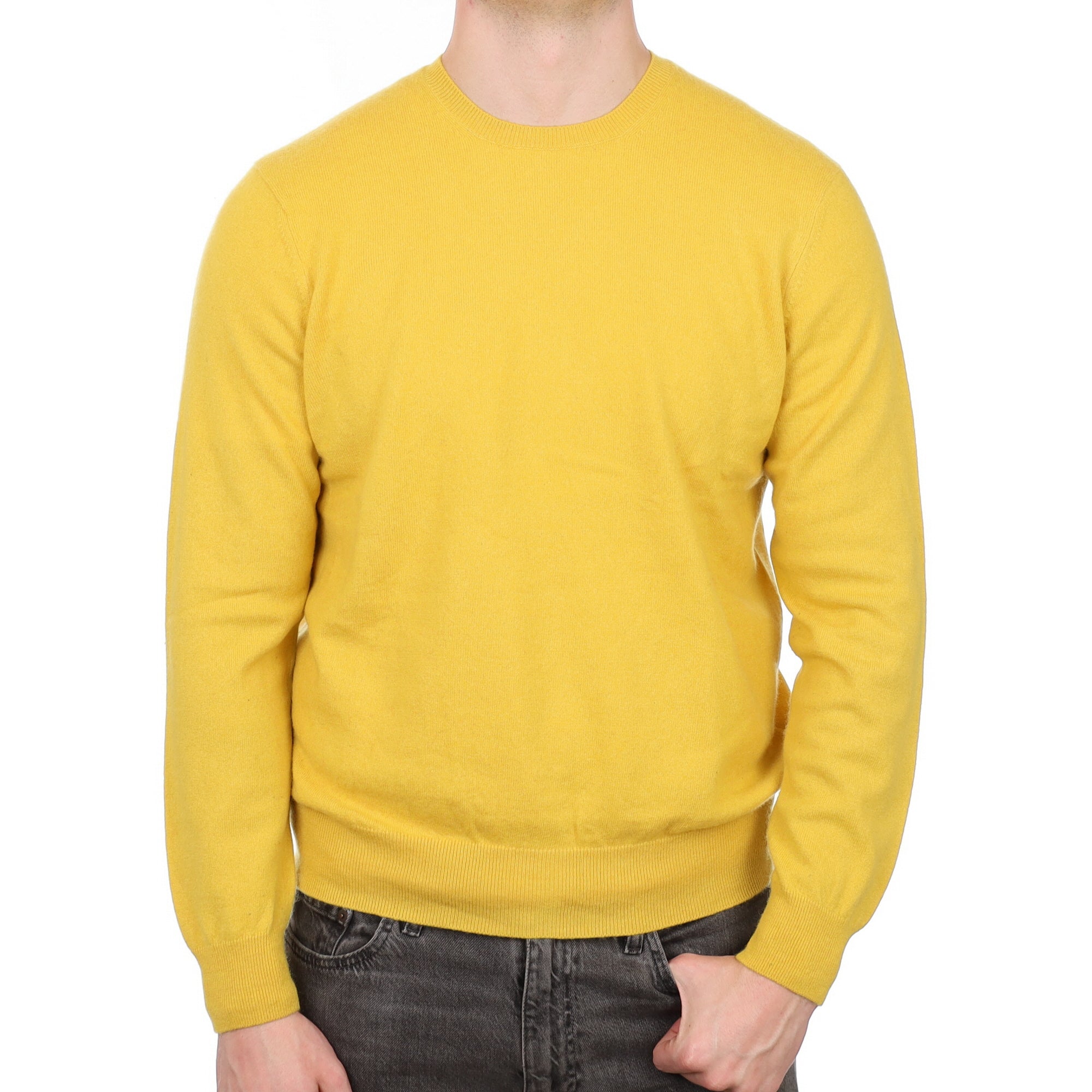 Men's Mustard Yellow Cashmere Crew Neck Jumper XL