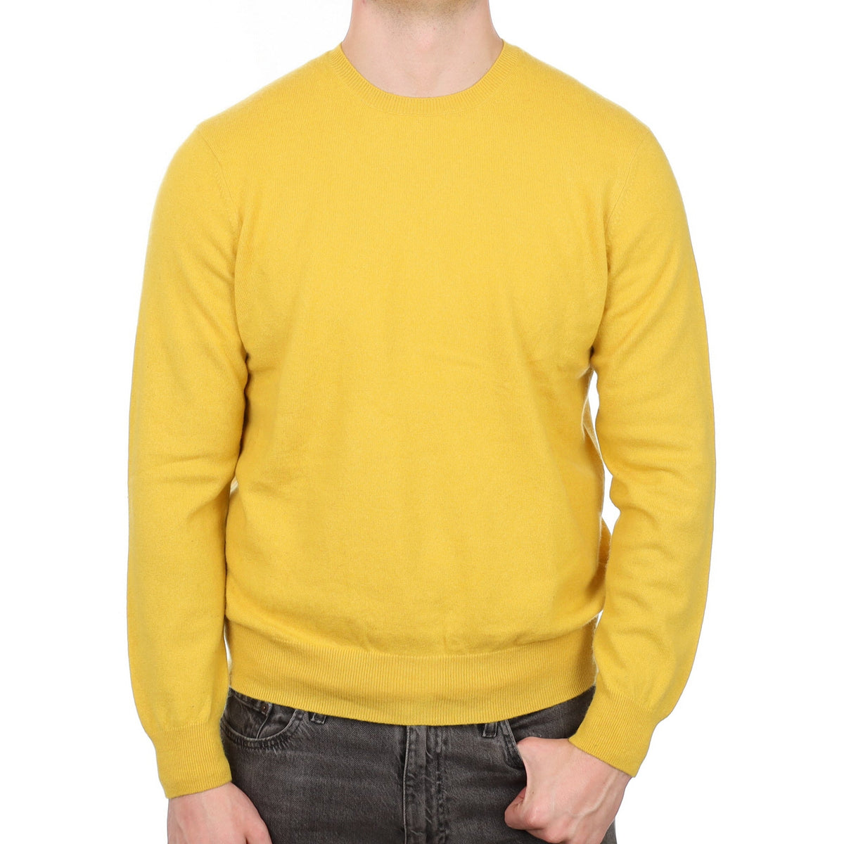 Men's Mustard Yellow Cashmere Crew Neck Jumper XL