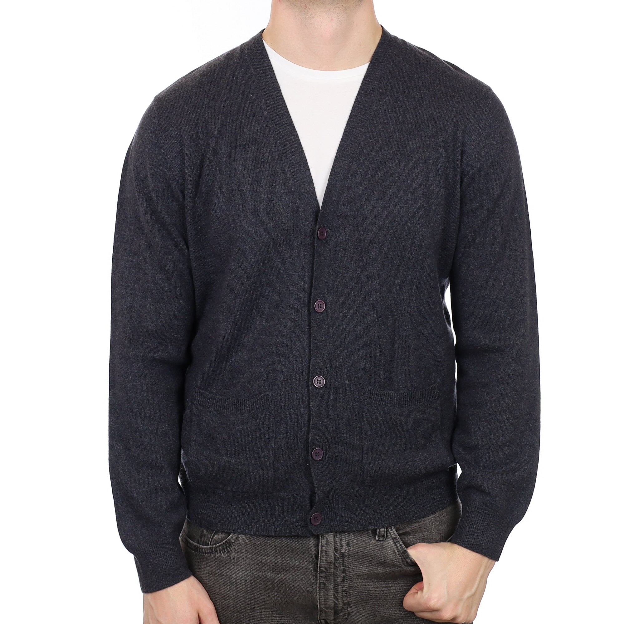 Men's Fossil Grey Cashmere V Neck Cardigan XL