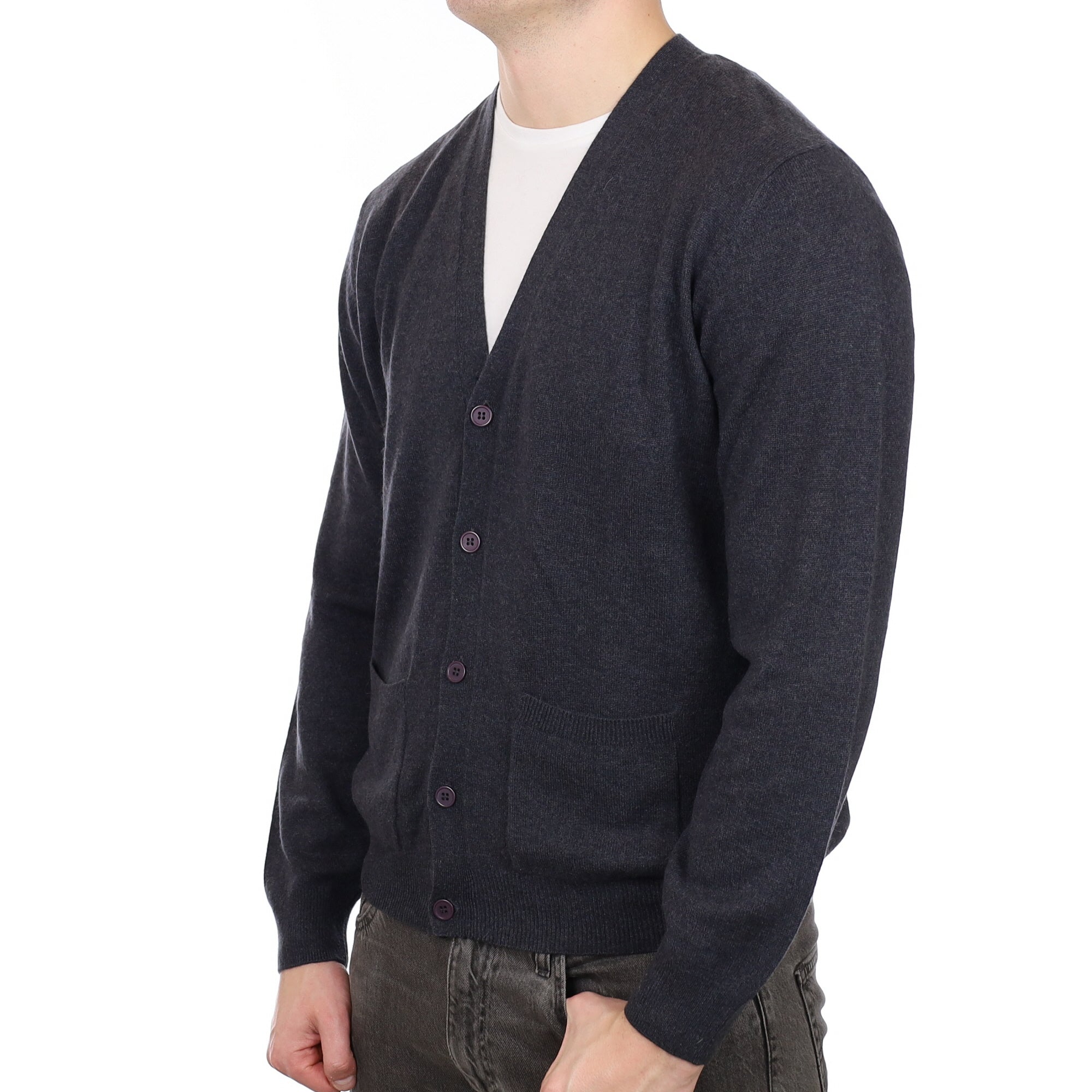 Men's Fossil Grey Cashmere V Neck Cardigan XL