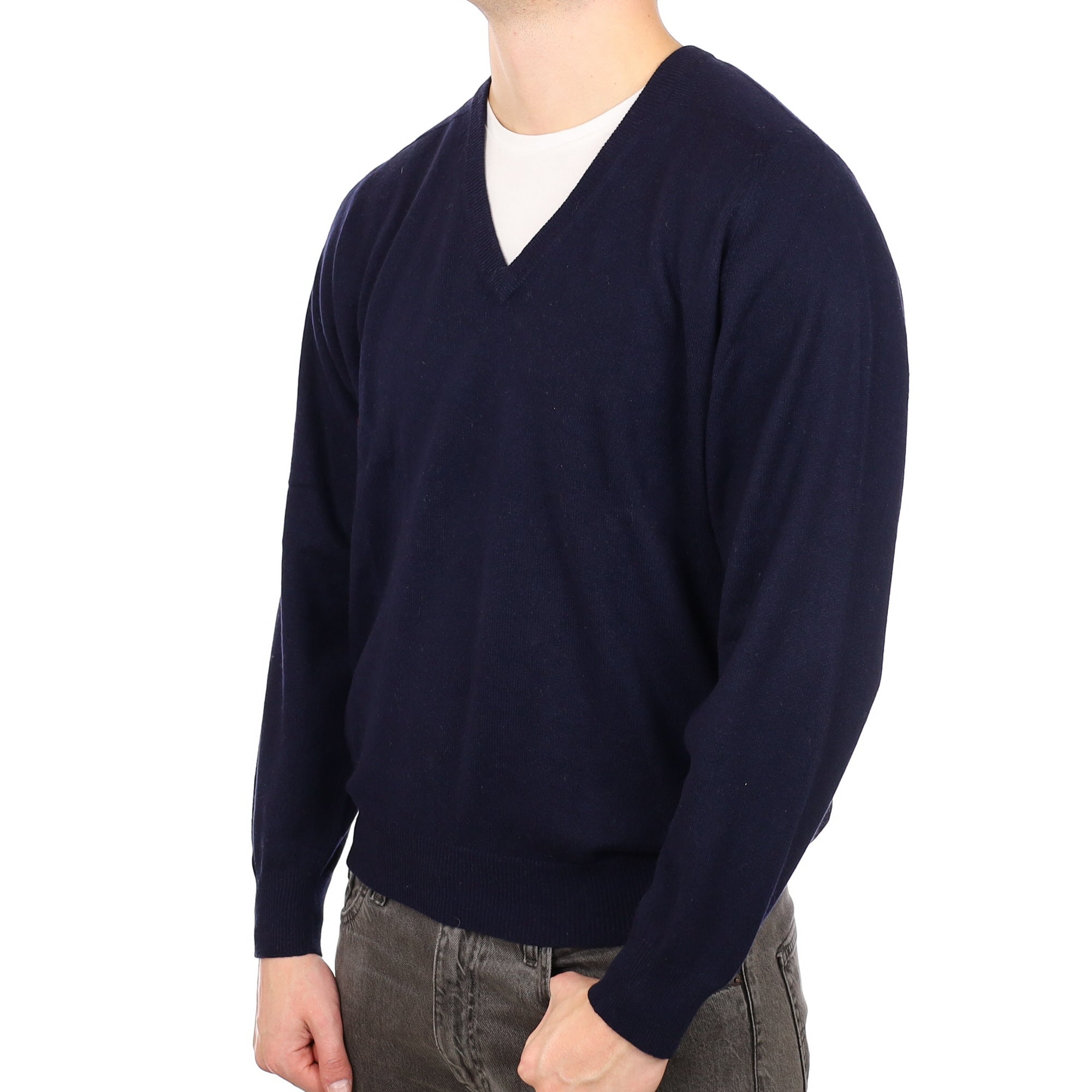 Men's Navy Blue Cashmere V Neck Jumper XL